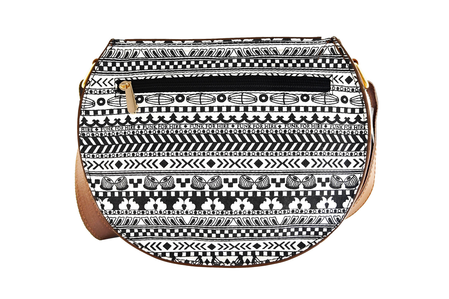 Music Border Round Sling Bag White& Black