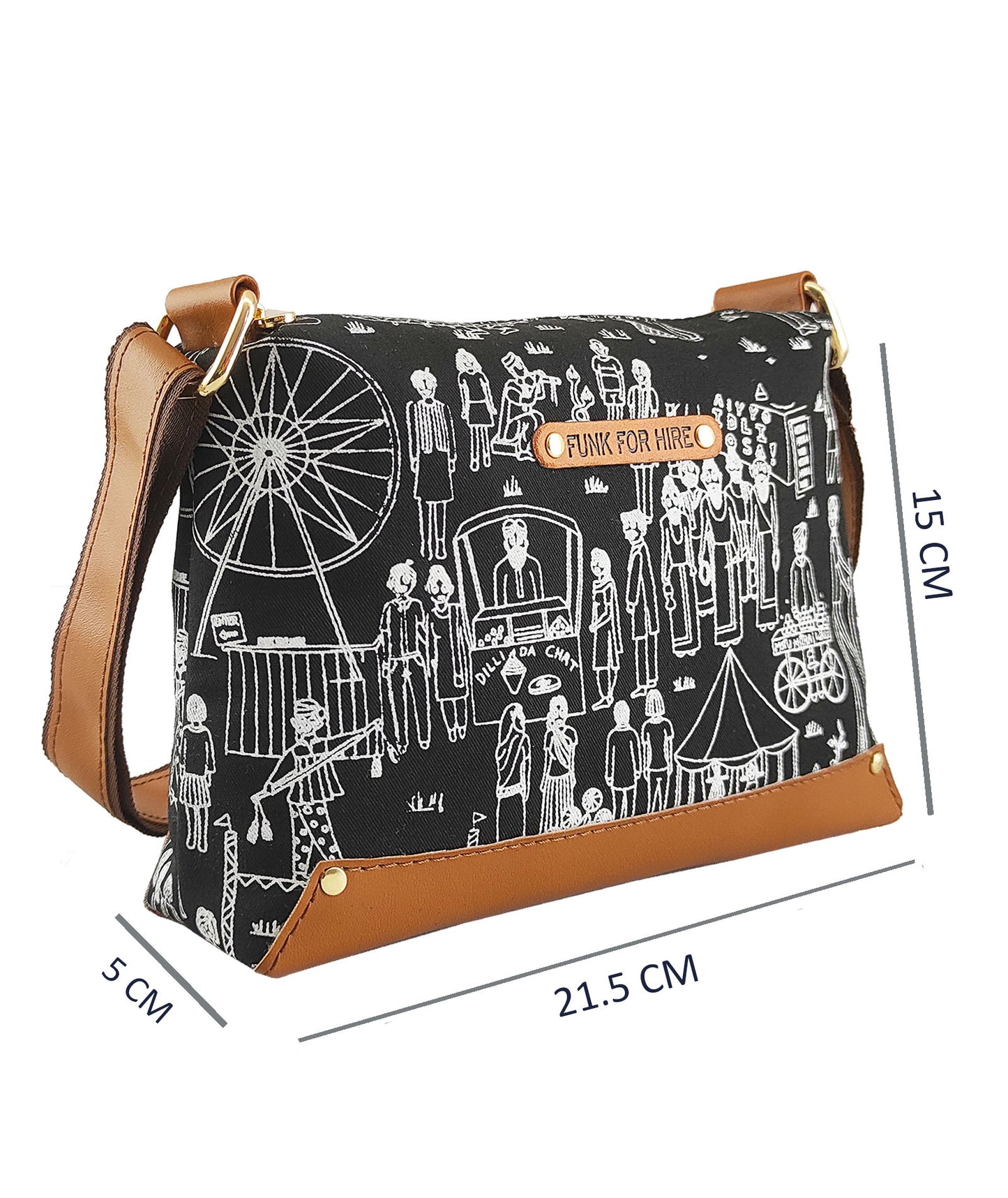 Mela Printed Canvas Box Sling Bag Black