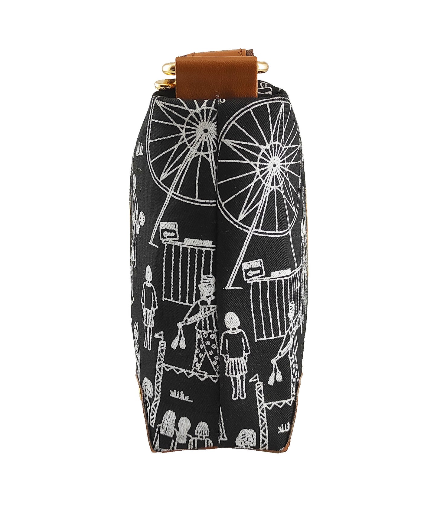 Mela Printed Canvas Box Sling Bag Black