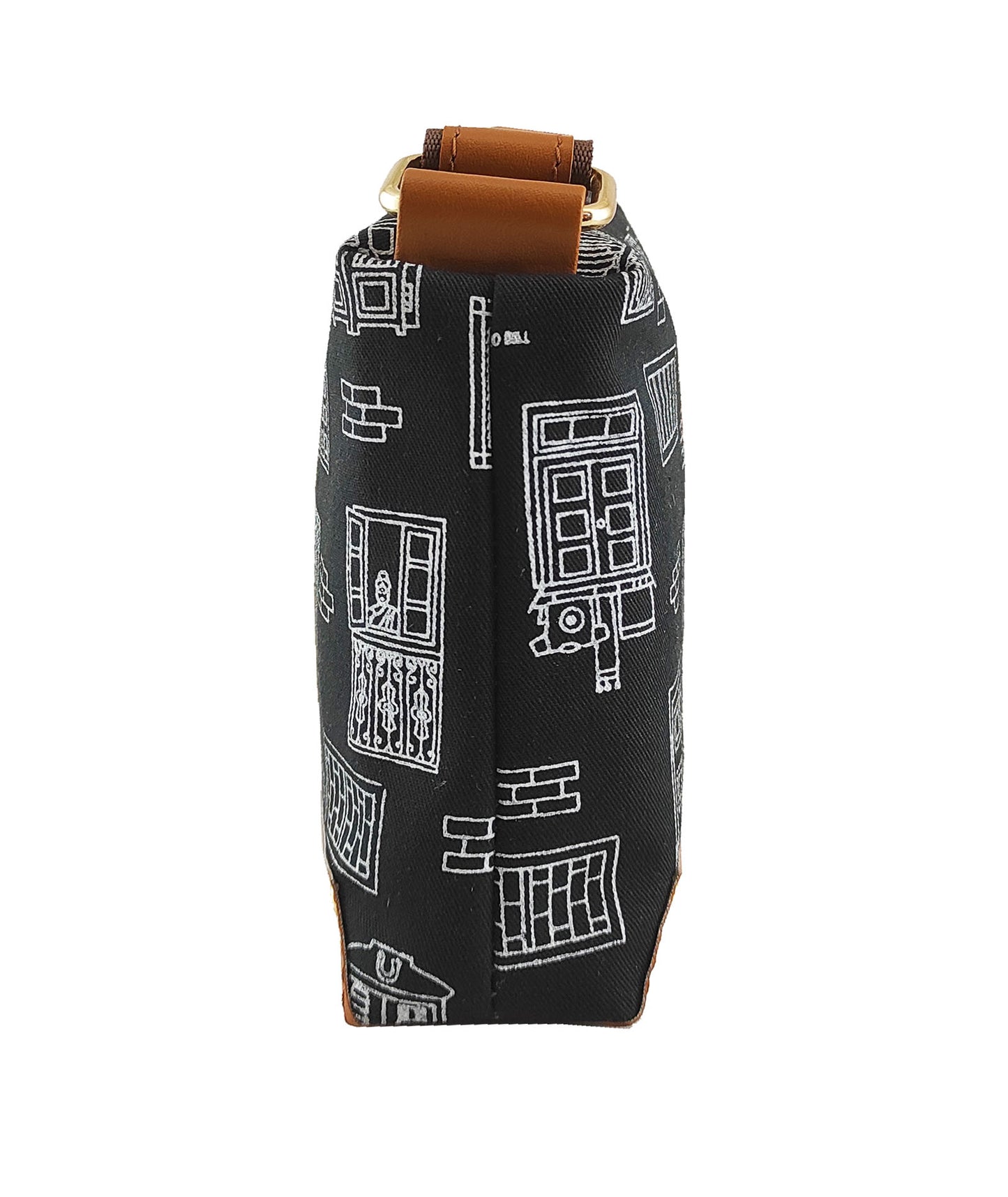 Wall Printed Canvas Box Sling Bag Black