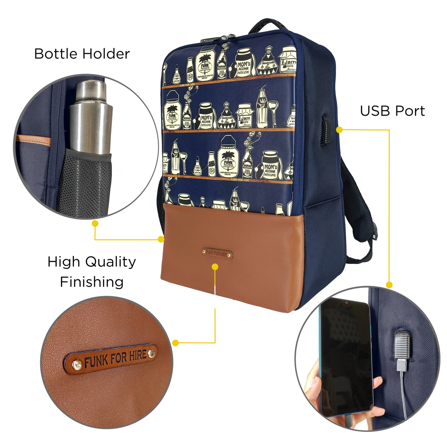 Free Card Wallet with Bottle Laptop Navy Backpack