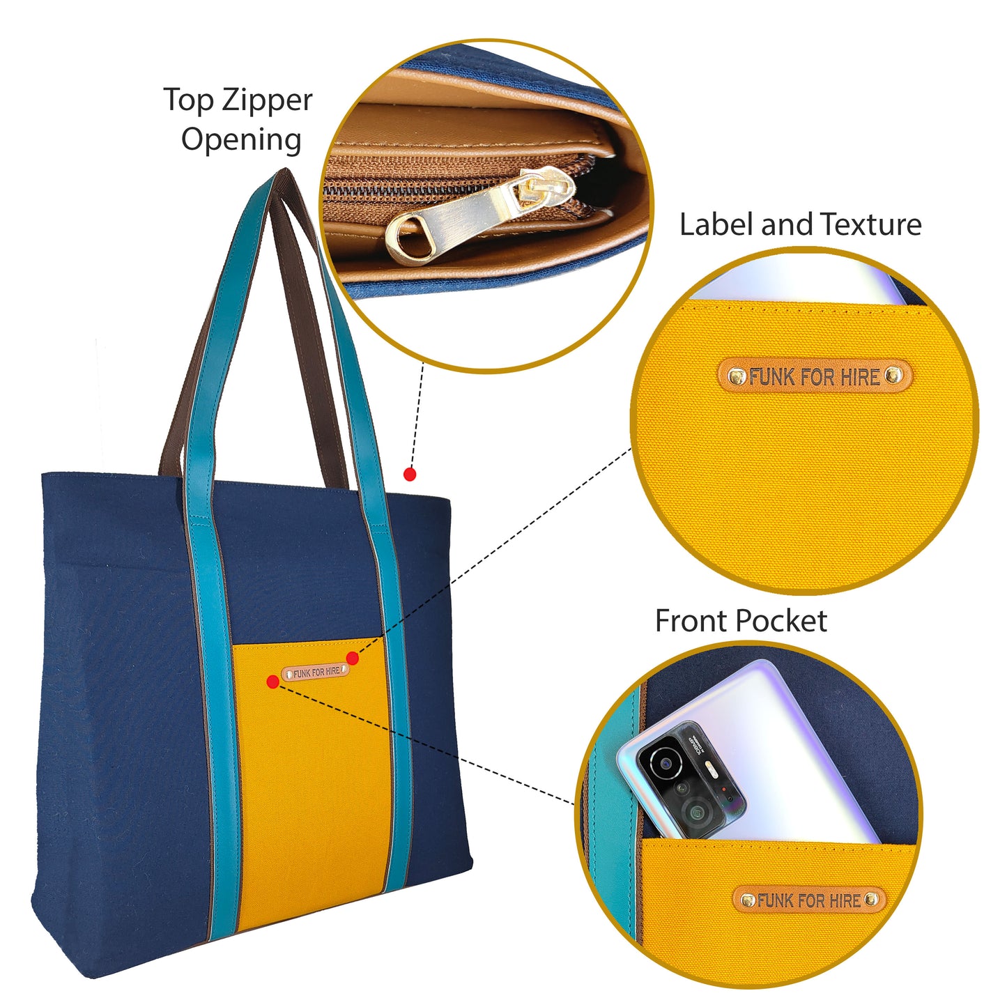 Tote Handbag Plain Navy 13.3"