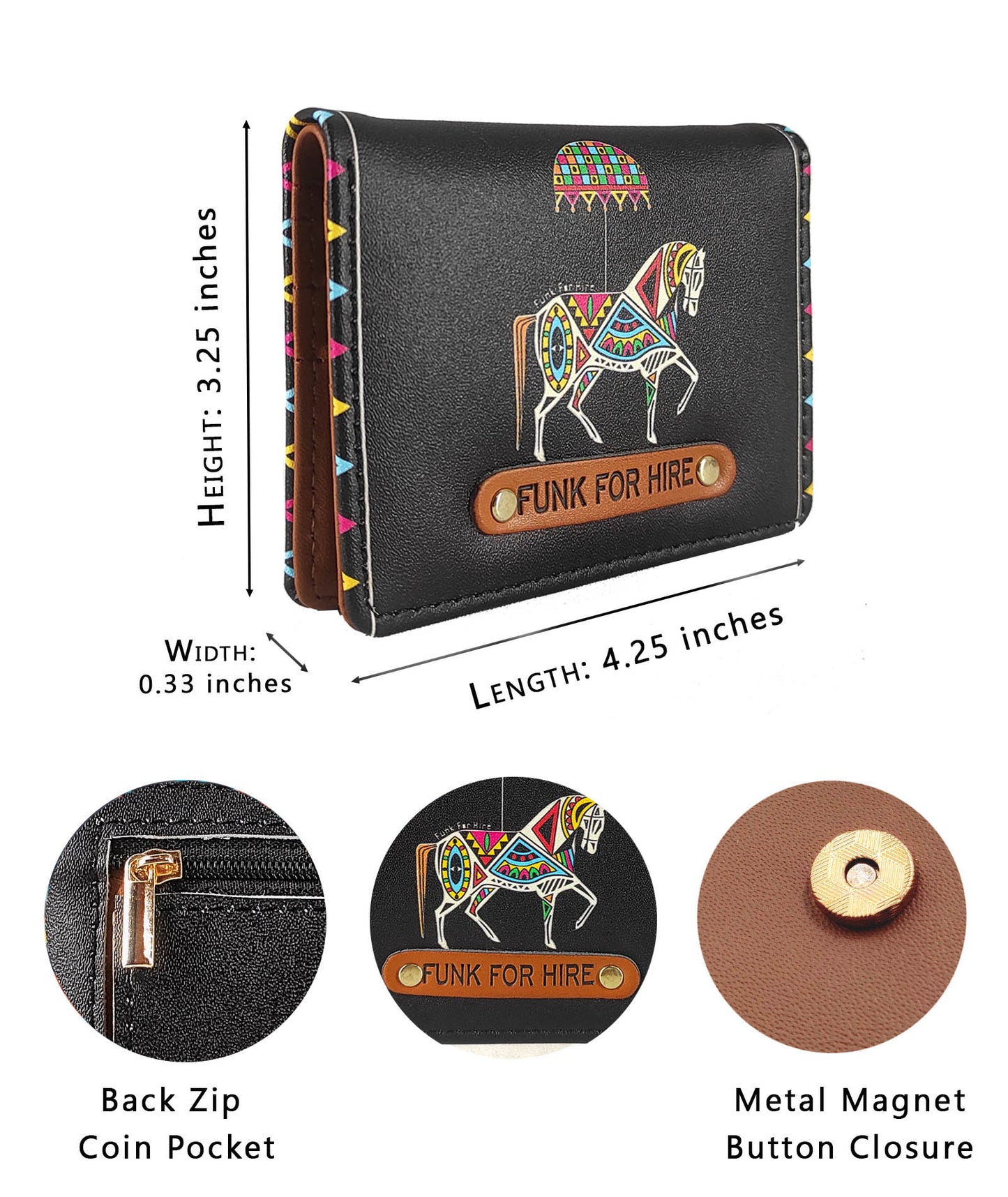 Horse Printed Black Pocket Wallet