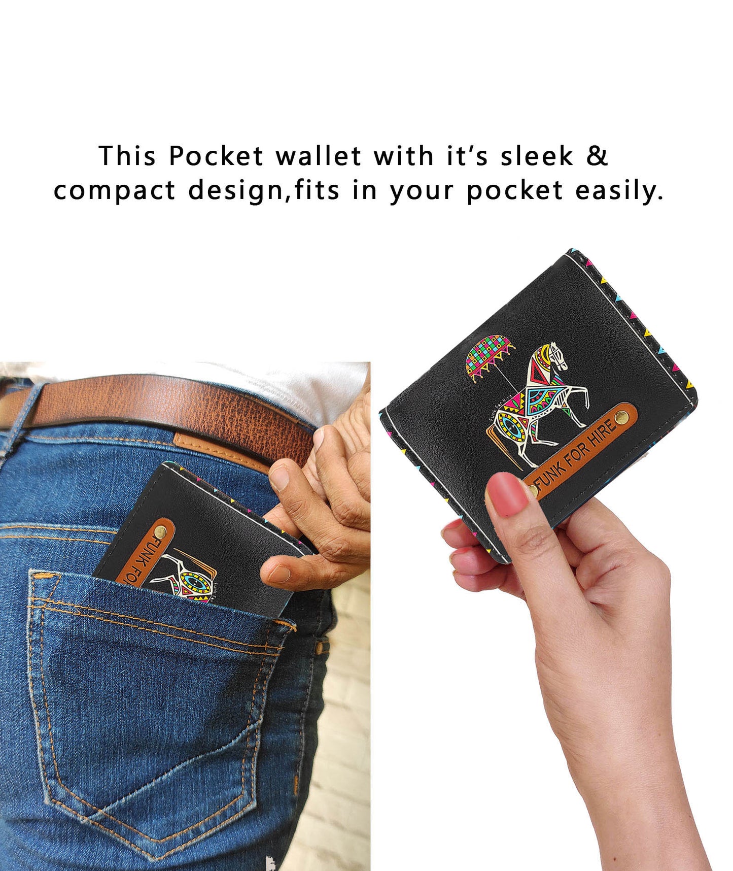 Horse Printed Black Pocket Wallet