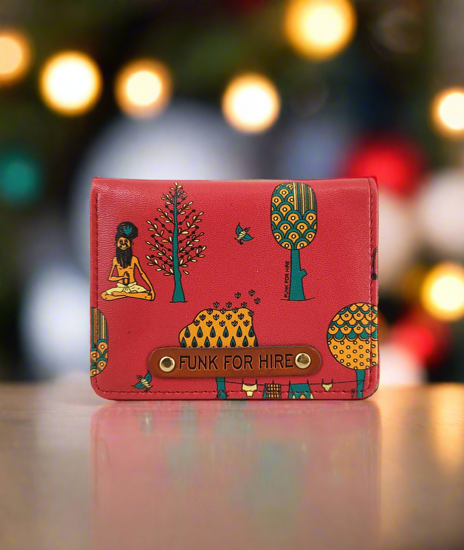 Tree Printed Red Pocket Wallet