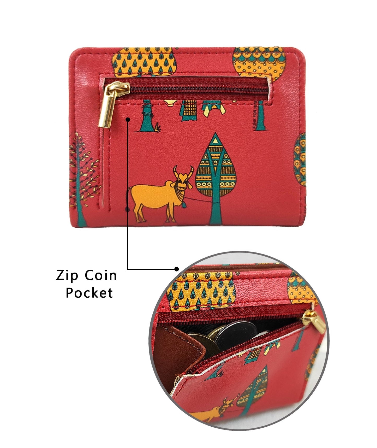 Garage Sale :Tree Printed Pocket Red Wallet -06