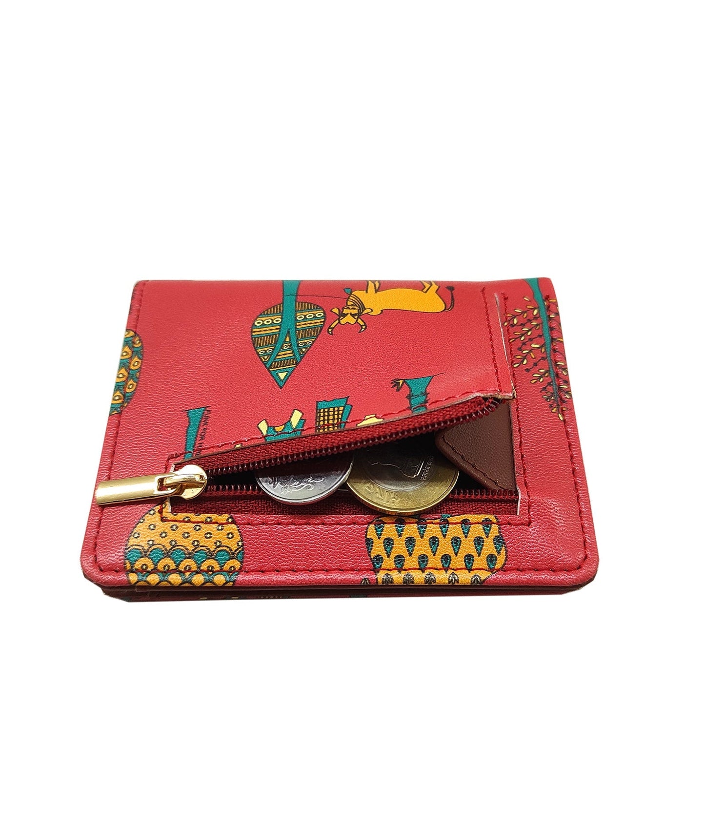 Garage Sale :Tree Printed Pocket Red Wallet -06