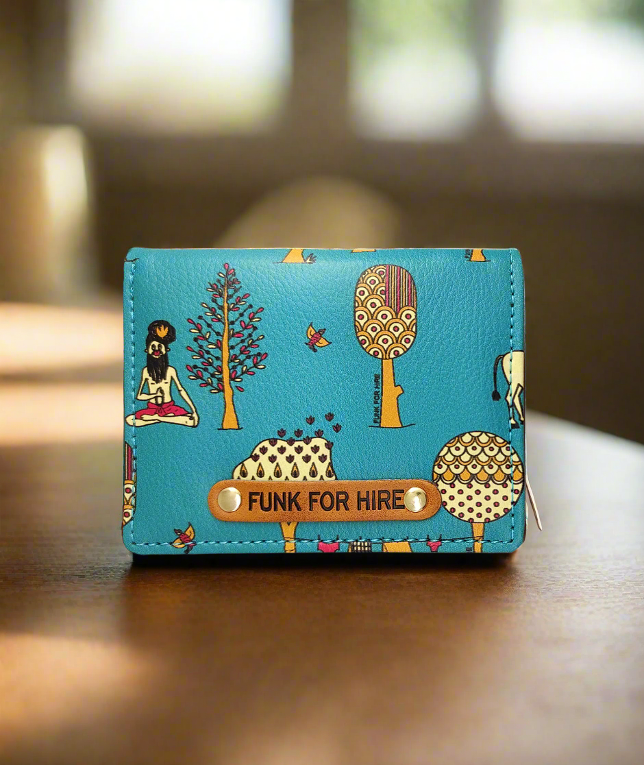 Tree Printed Teal Pocket Wallet