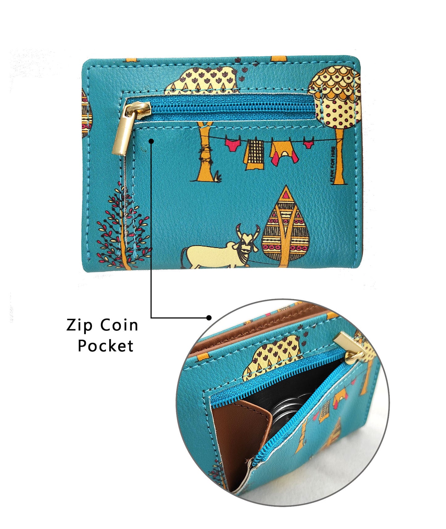 Tree Printed Teal Pocket Wallet