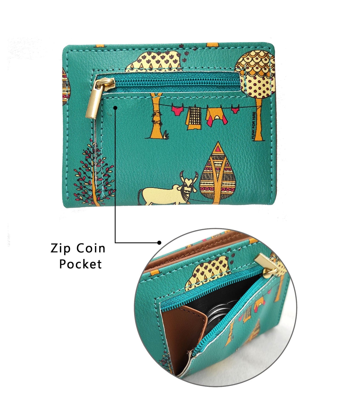 Garage Sale : Tree Printed Pocket Teal Wallet -02