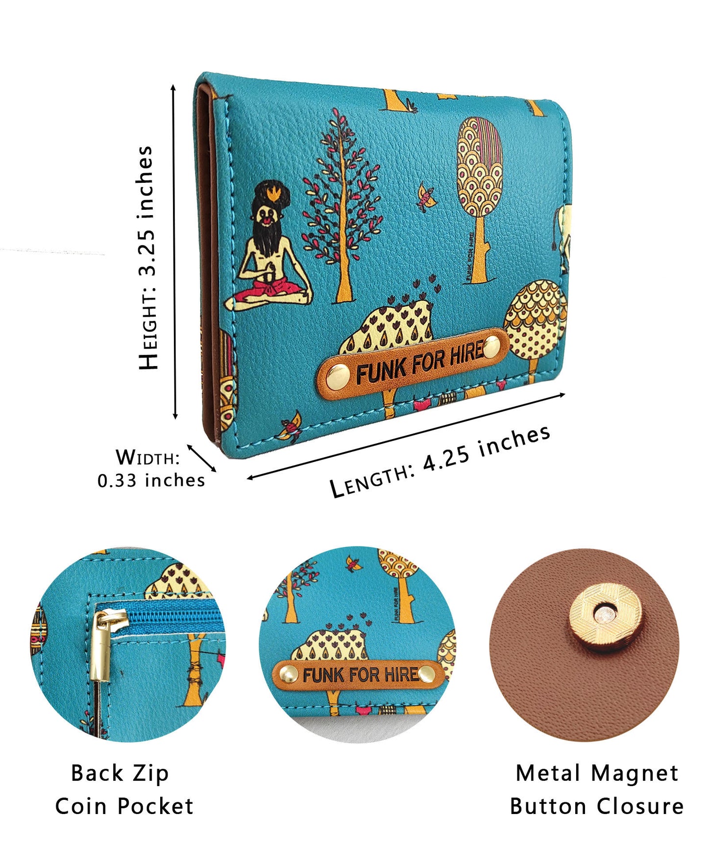Tree Printed Teal Pocket Wallet