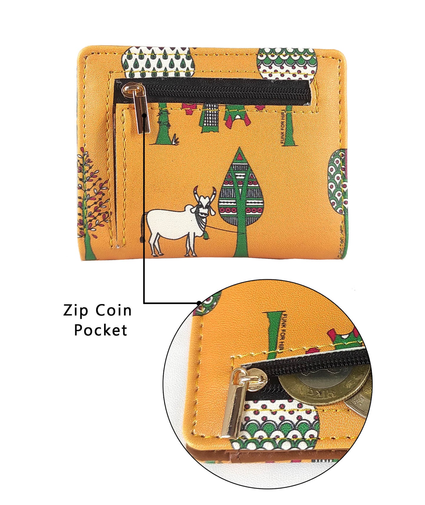 Tree Printed Yellow Pocket Wallet