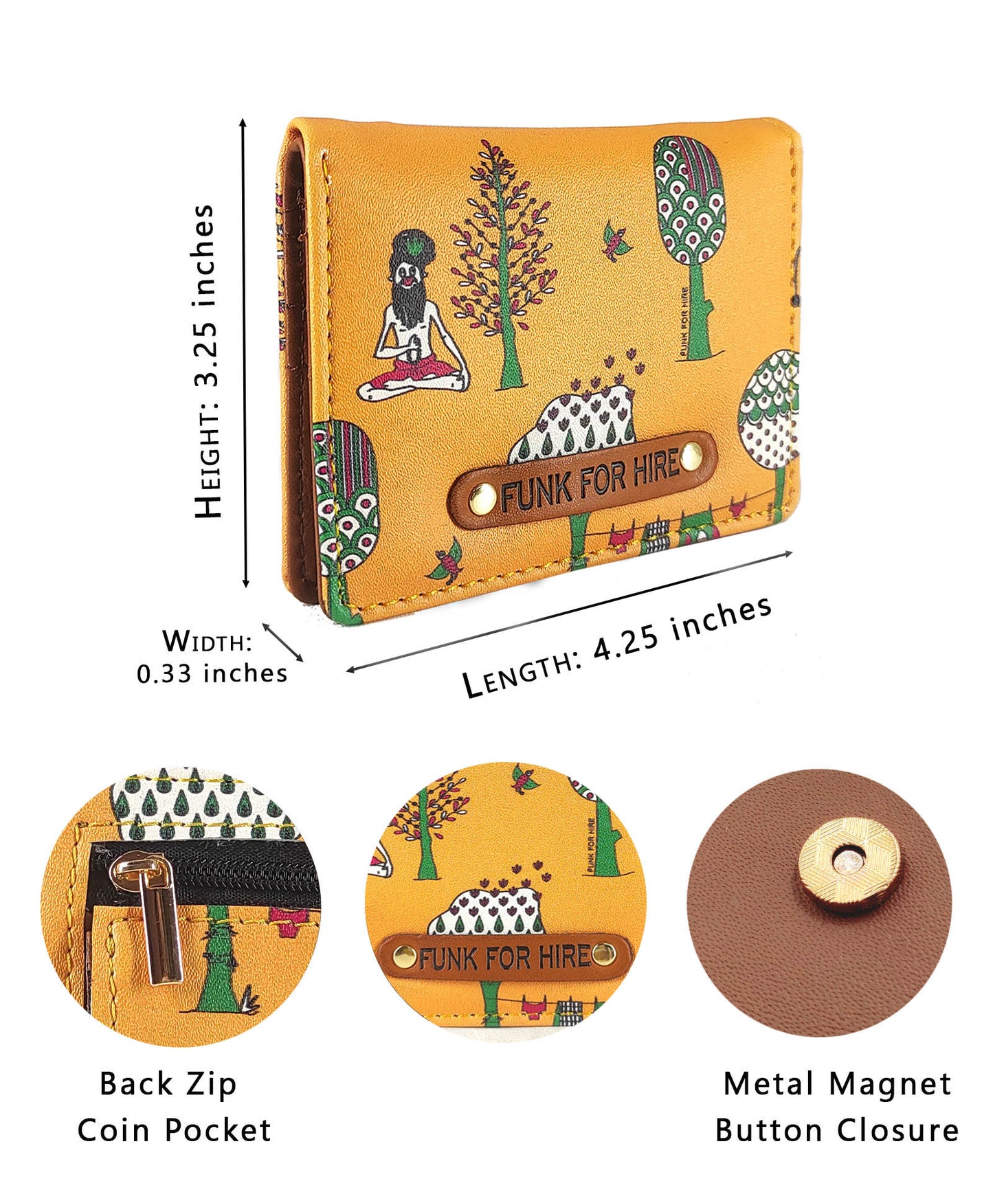 Tree Printed Yellow Pocket Wallet