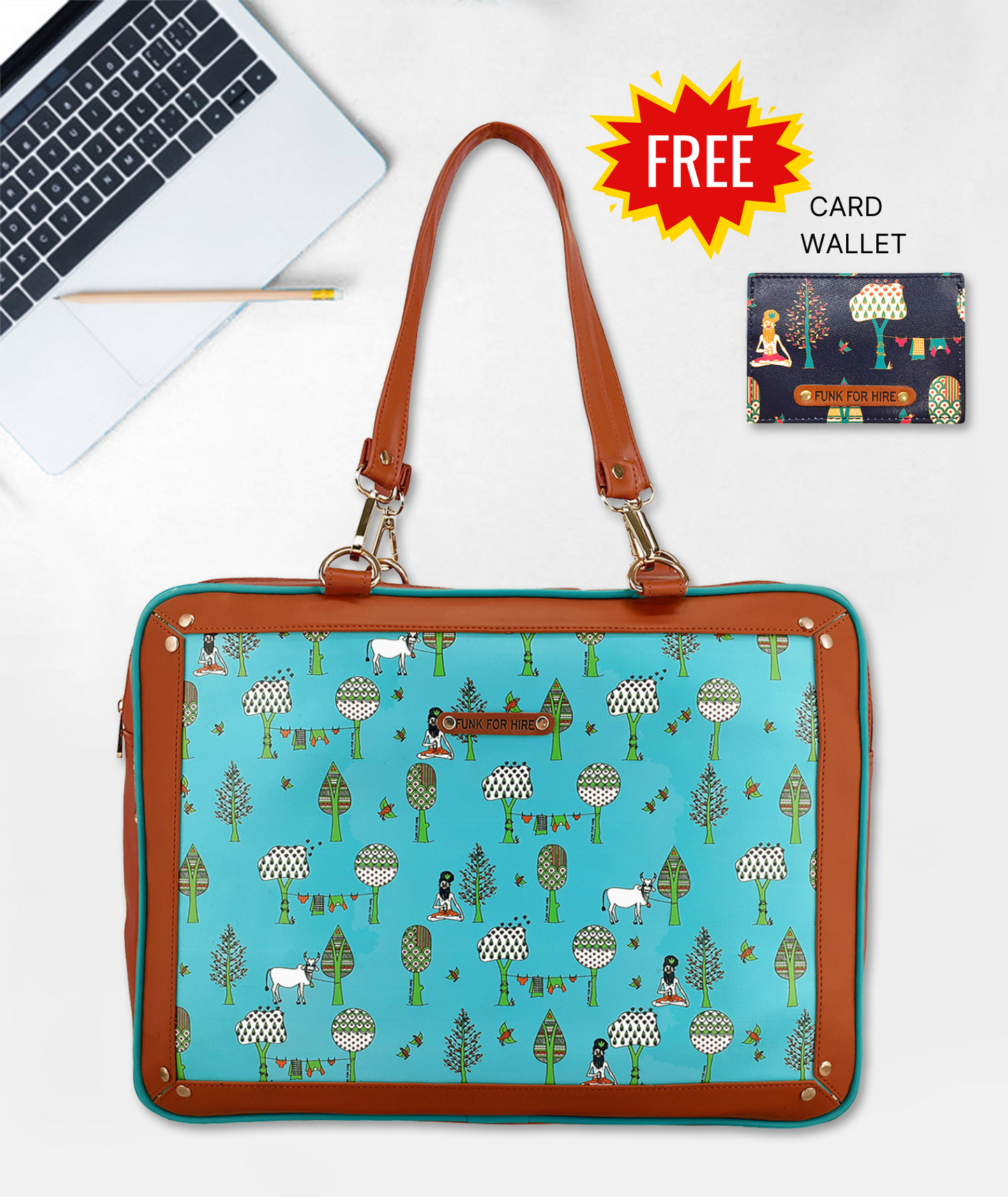 Free Card Wallet with Tree Luggage Bag Aqua