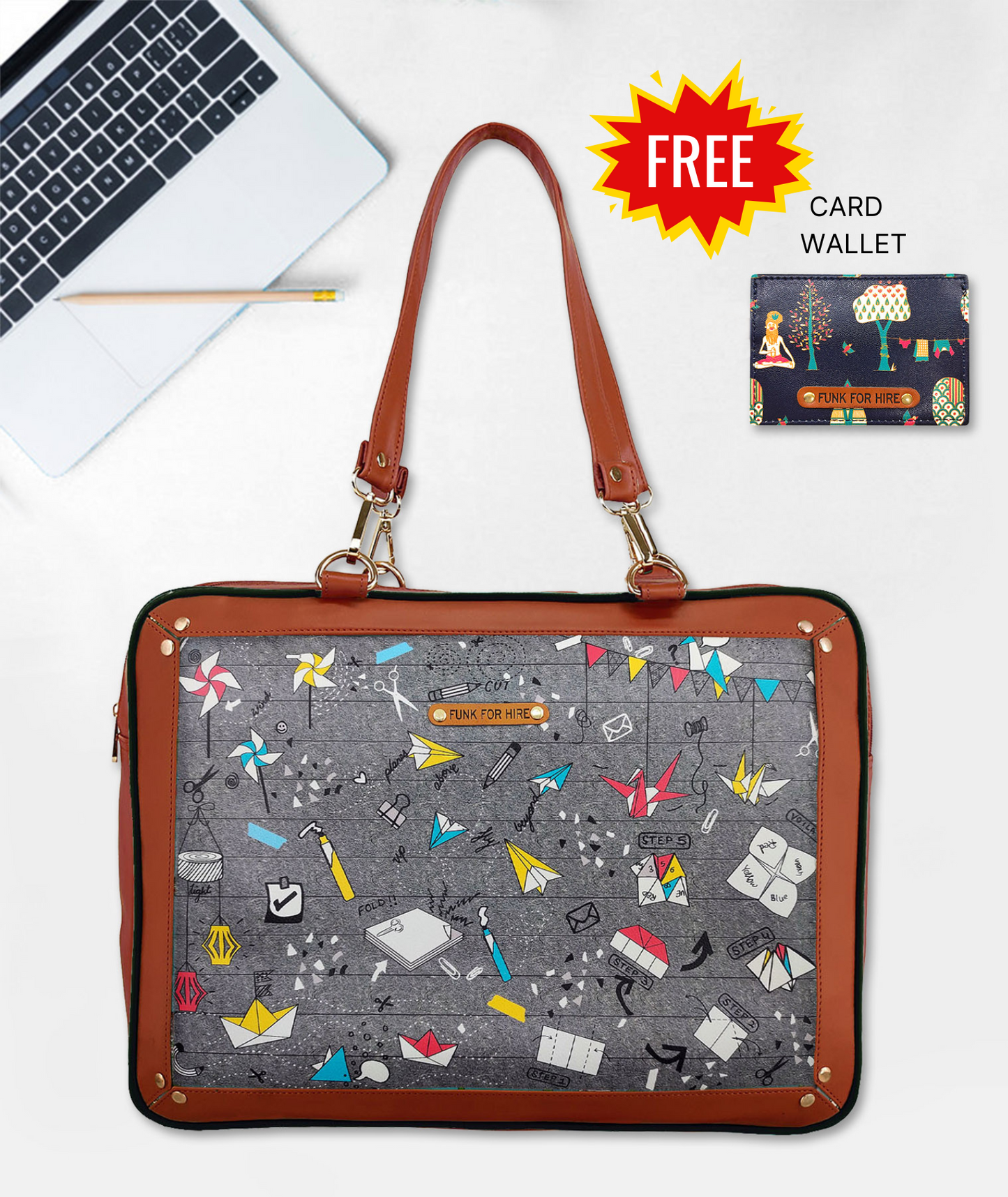 Free Card Wallet with Origami Luggage Bag Grey