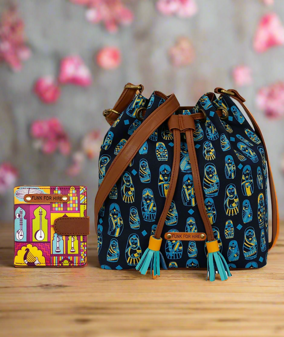 Combo Offers: Doll Drawstring Bag & Music Wall Loop Wallet Purple
