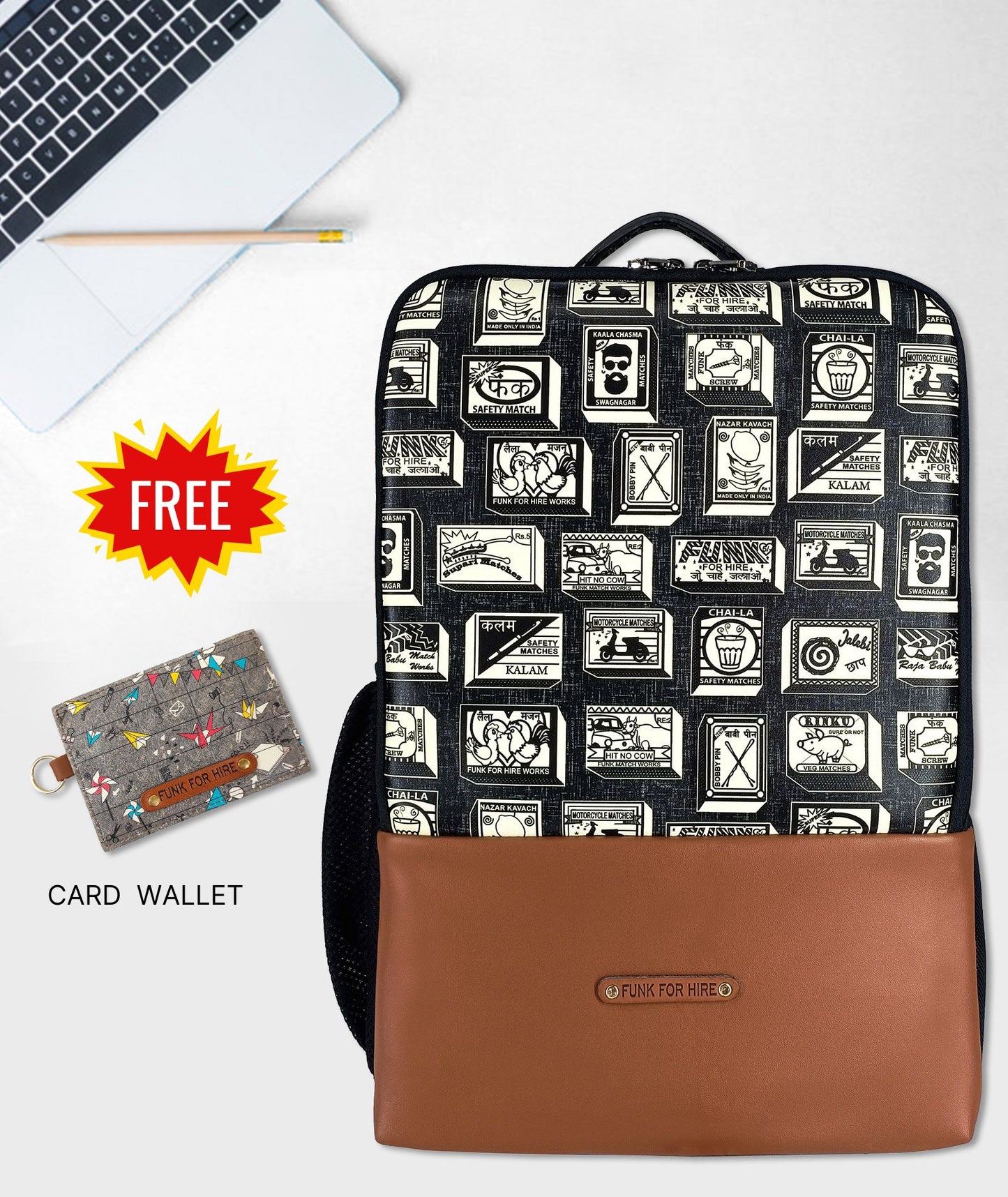 Free Card Wallet with Match Laptop Grey Backpack
