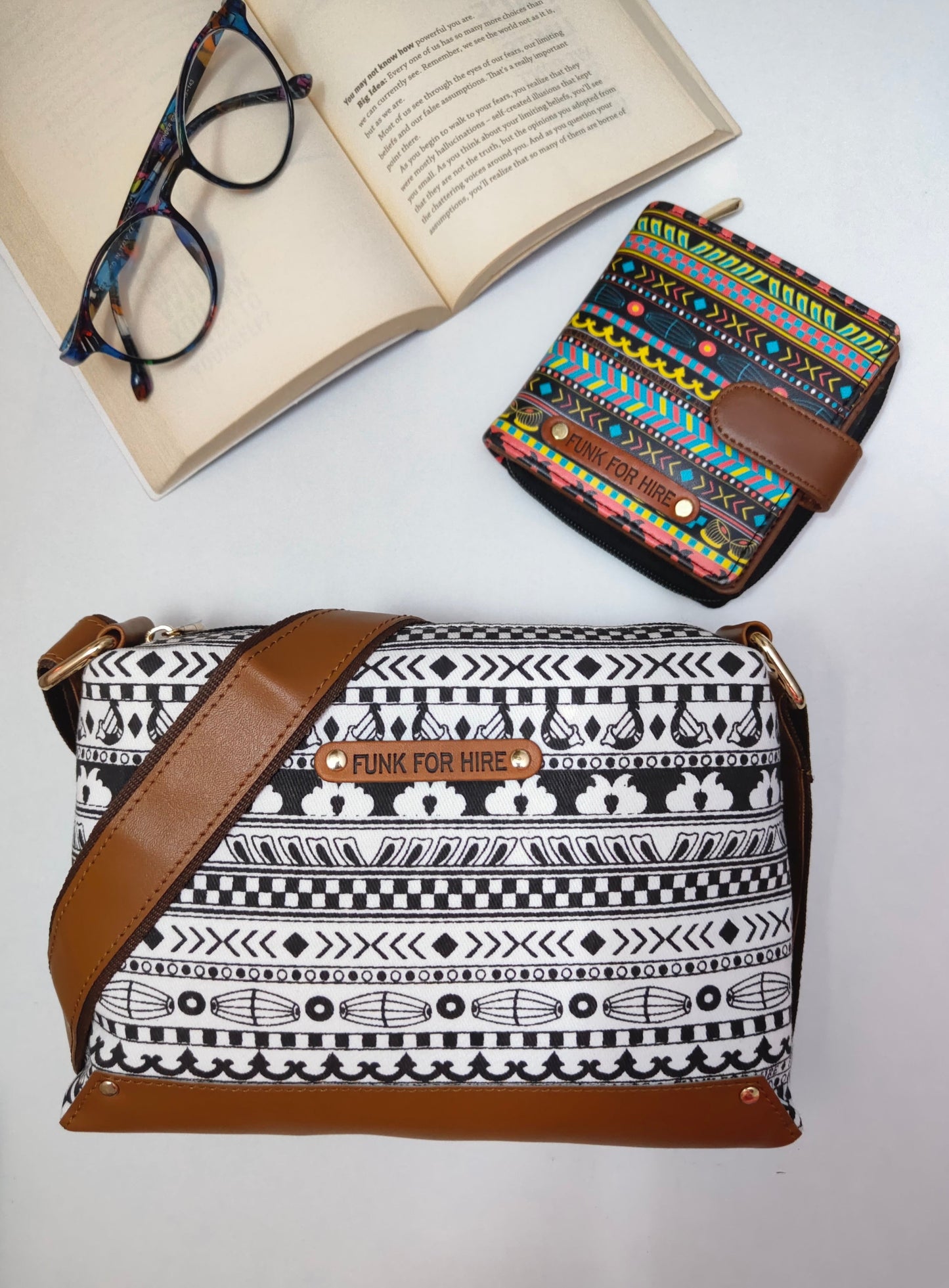 Combo Offers : Music Border Box White Sling Bag & Loop Black Wallet