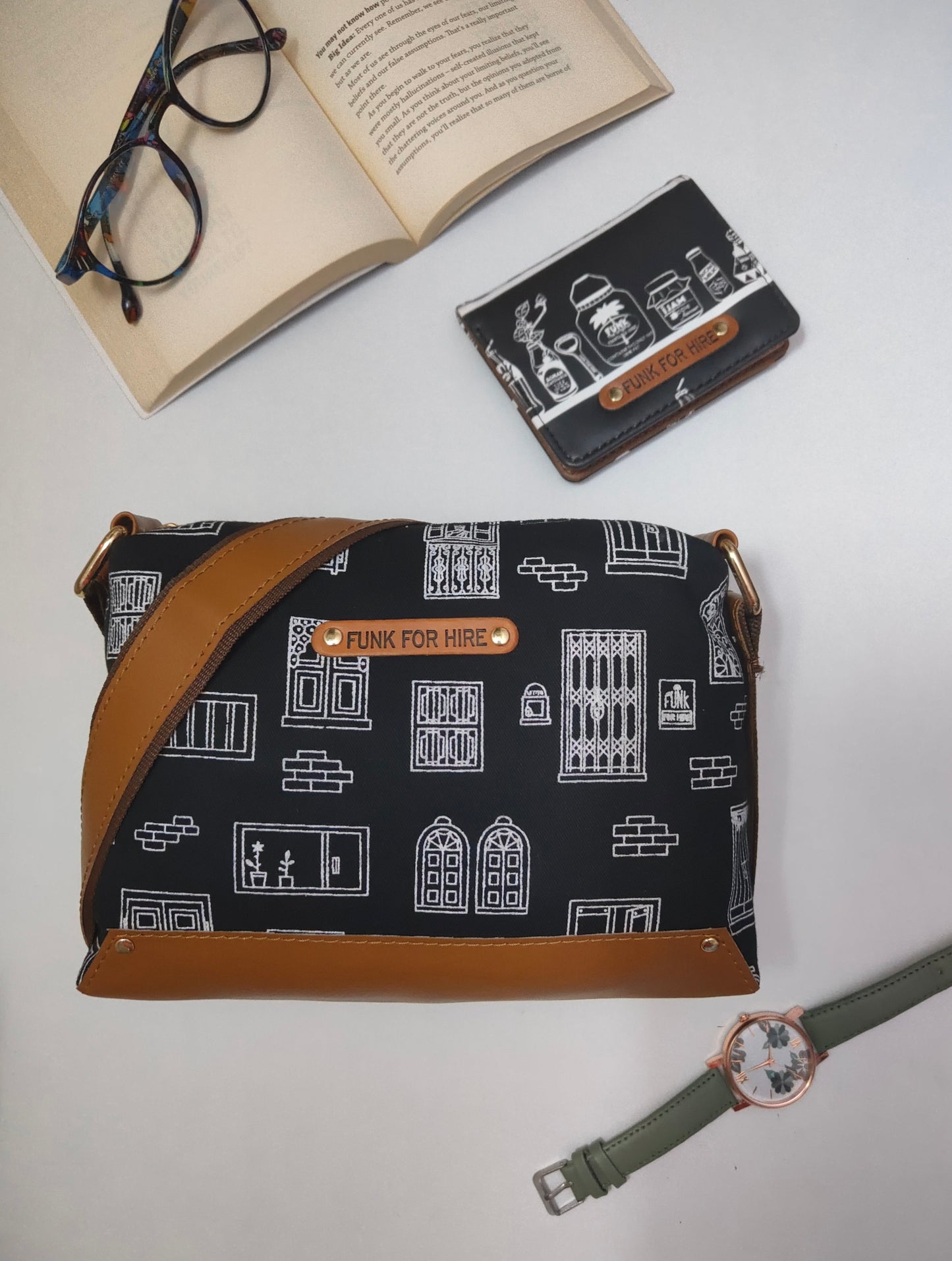 Combo Offers : Wall Box Black Sling Bag & bottle Pocket Black Wallet