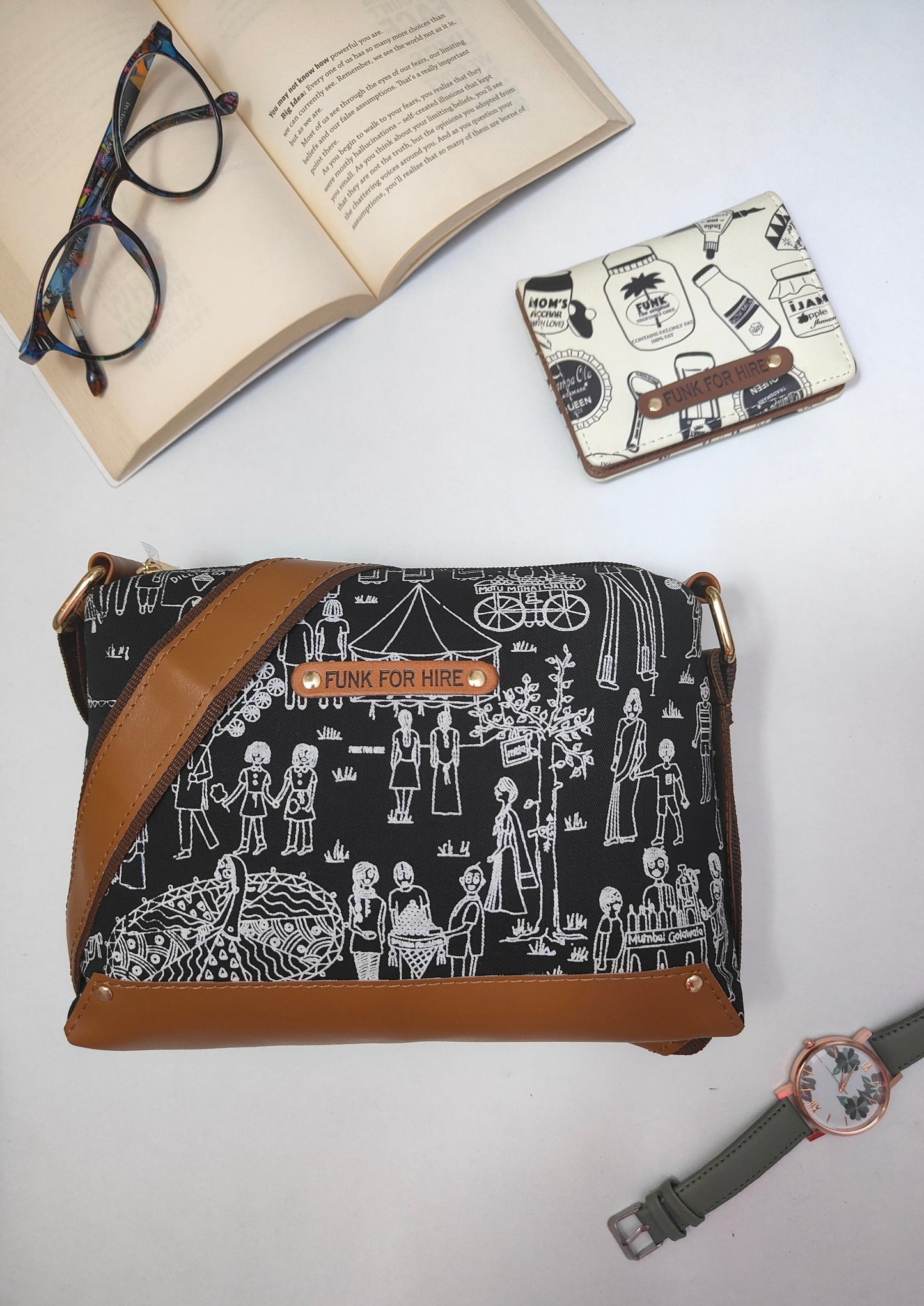 Combo Offers : Mela Box Black Sling Bag & Bottle Pocket White Wallet