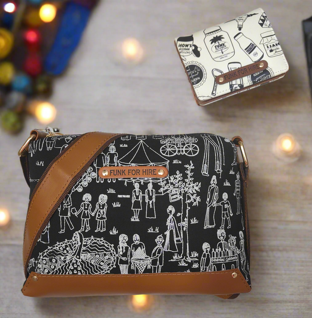Combo Offers : Mela Box Black Sling Bag & Bottle Pocket White Wallet