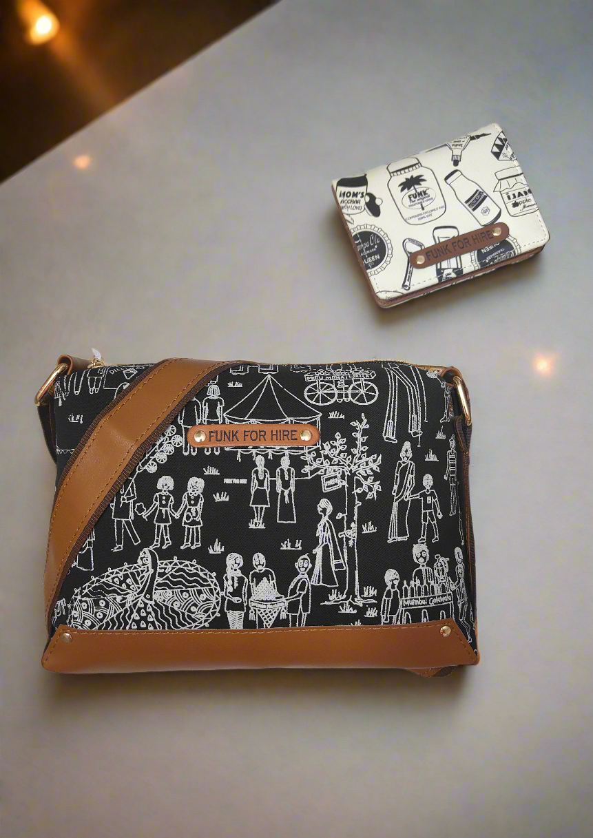 Combo Offers : Mela Box Black Sling Bag & Bottle Pocket White Wallet
