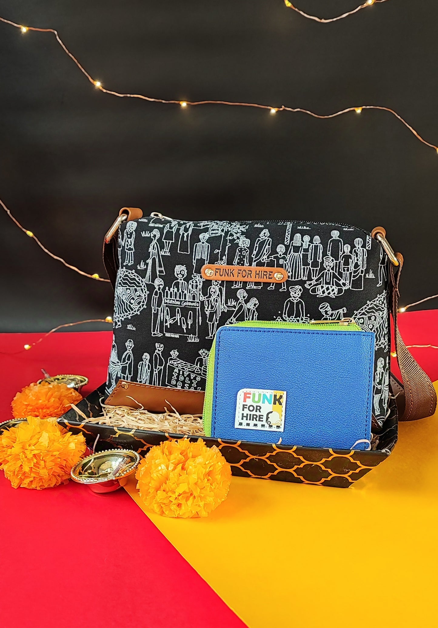 Combo Offers : Mela Box Black Sling Bag & Blue Zip Pocket Wallet