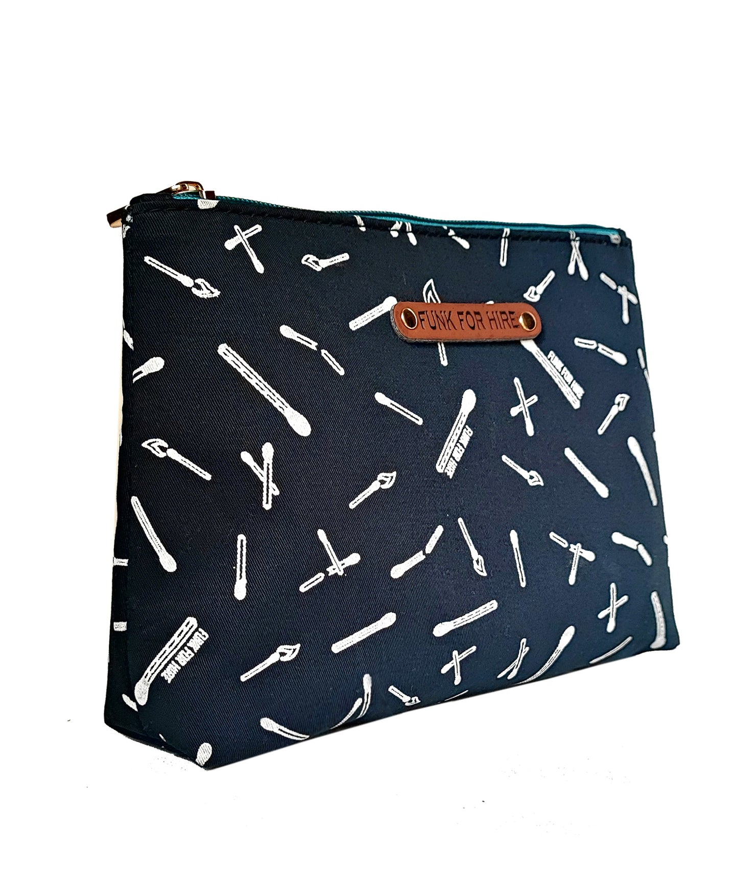 Match Stick Printed Canvas Travel Pouch Navy