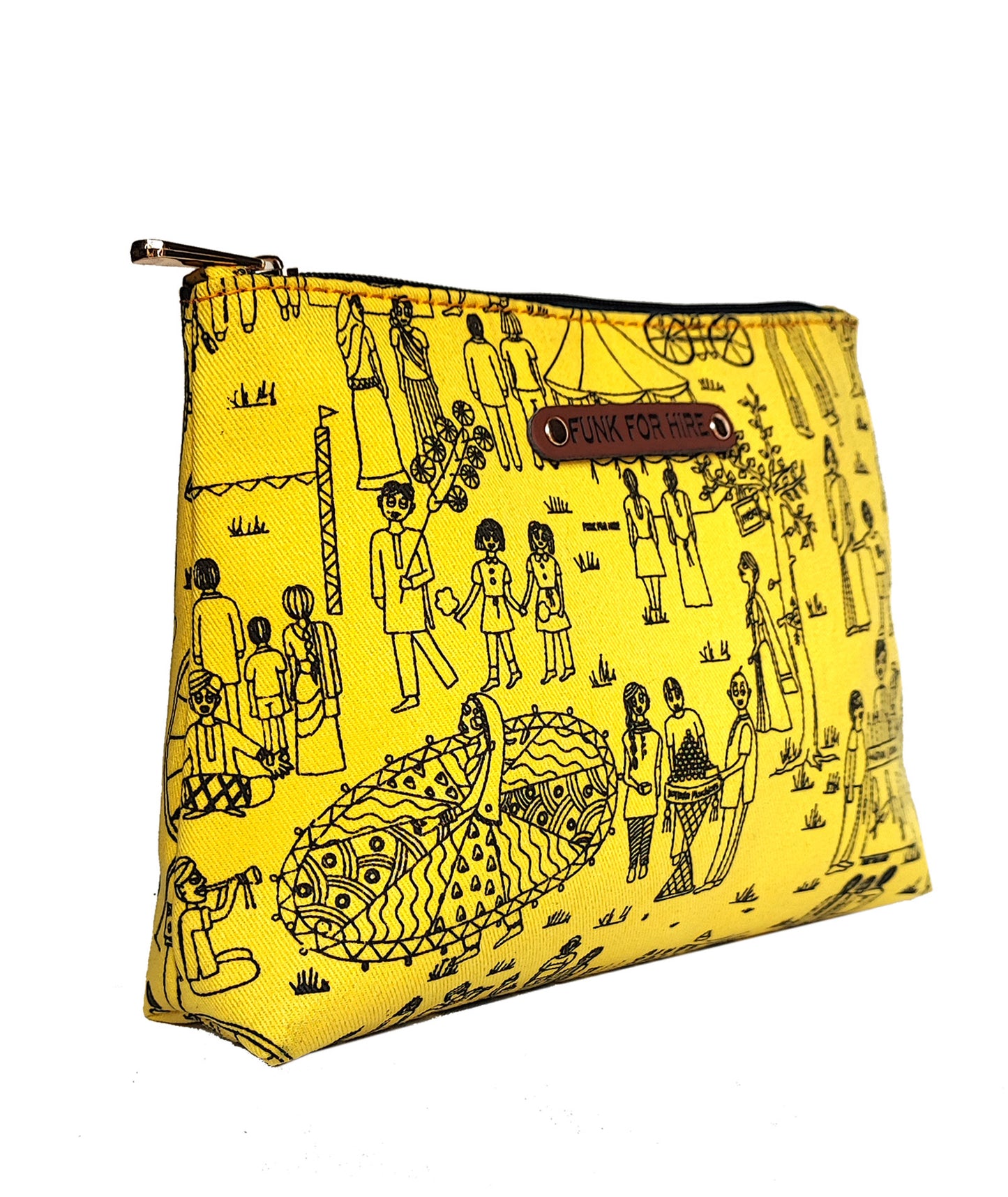 Mela Printed Canvas Travel Pouch Yellow