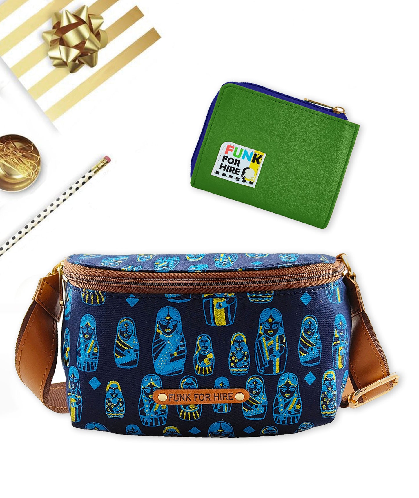 Combo Offers : Doll Fanny Pack & Green Zip Pocket Wallet