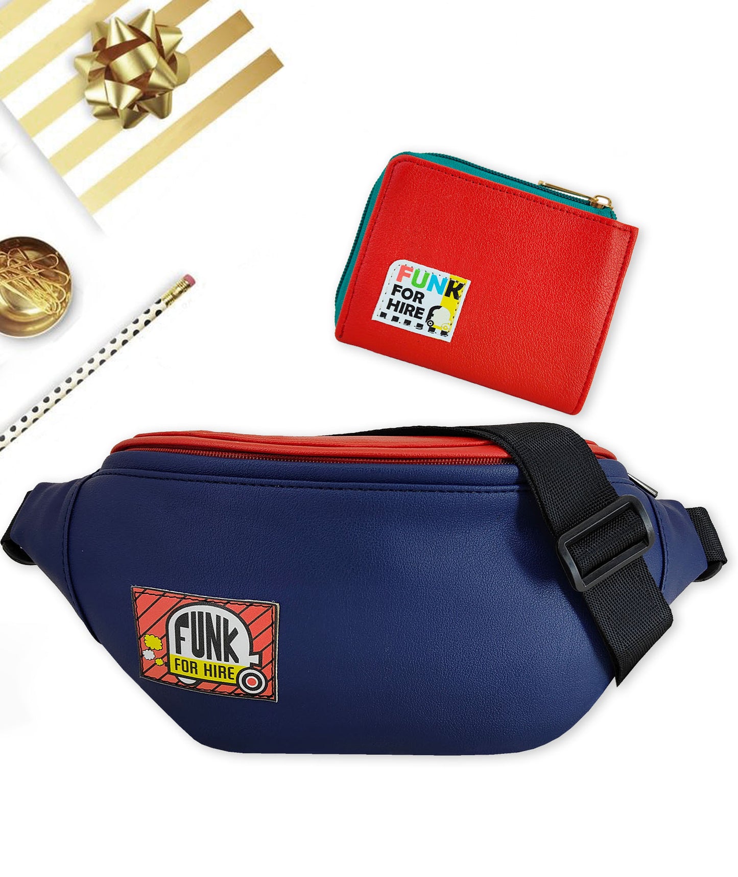 Combo Offers : Navy Red Chest Bag & Red Zip Pocket Wallet