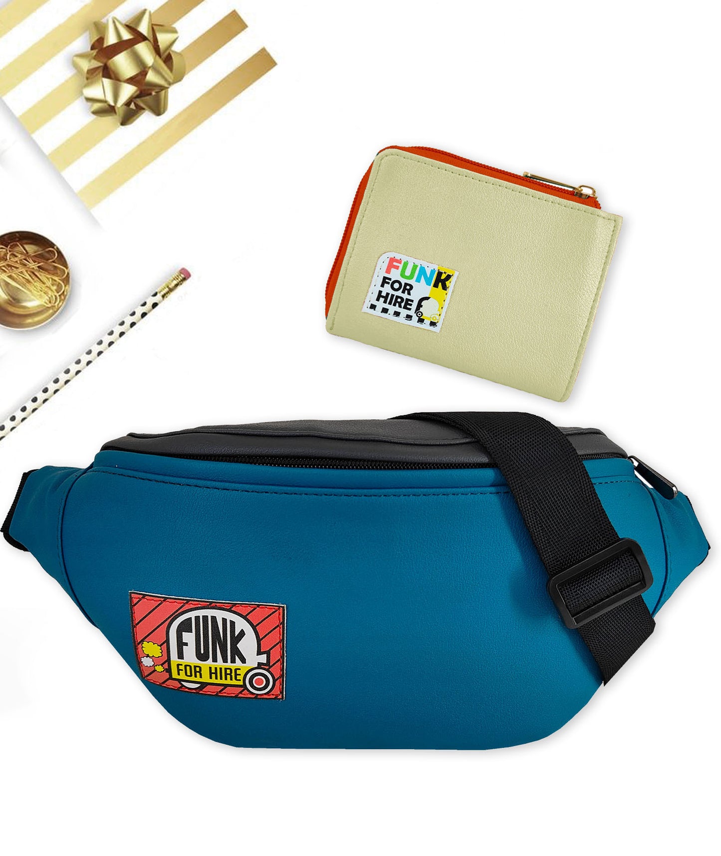 Combo Offers : Teal Grey Chest Bag & Beige Zip Pocket Wallet