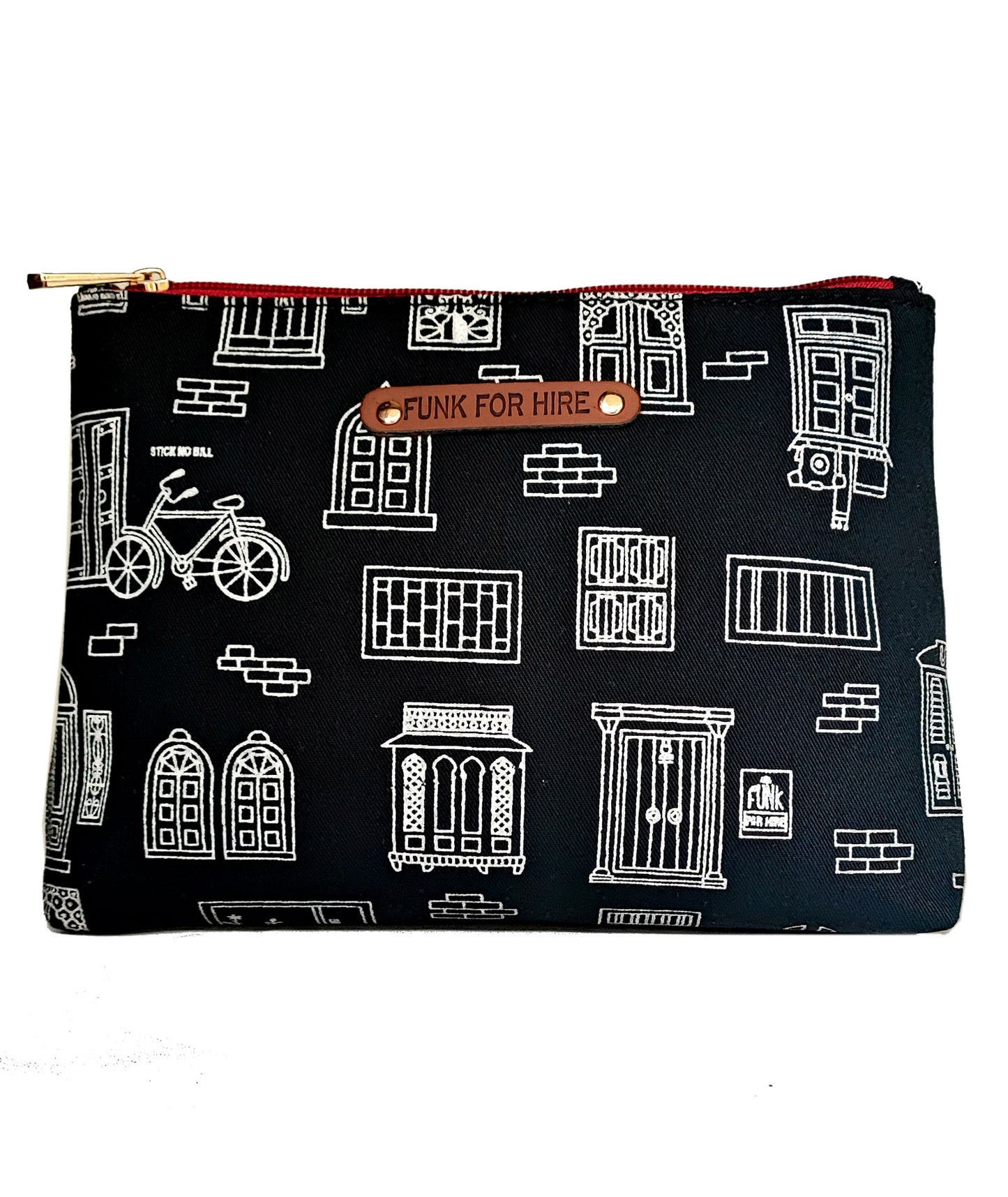 Wall  Printed Canvas Travel Pouch Black