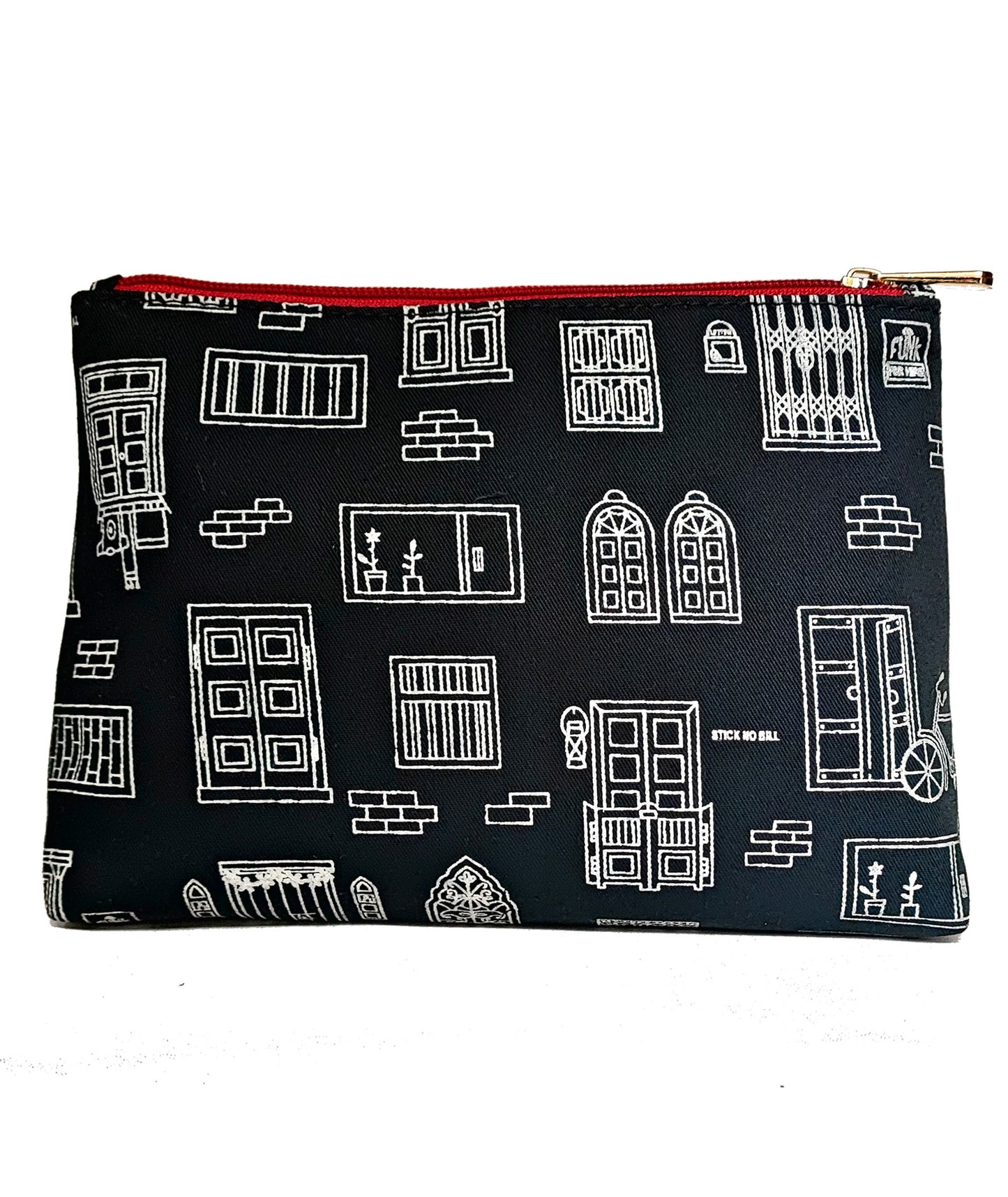 Wall  Printed Canvas Travel Pouch Black