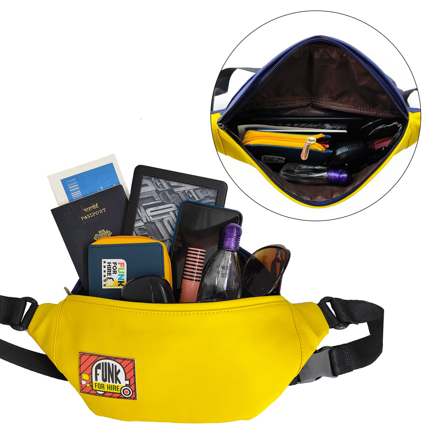 Combo Offers: Yellow Navy Fanny Pack & Music wall Pocket Wallet Navy