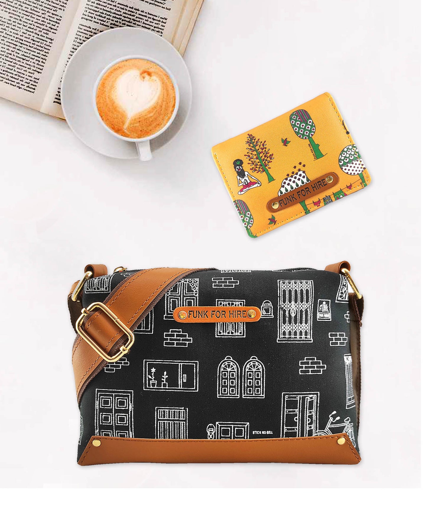 Combo Offers : Wall Box Black Sling Bag & Tree Pocket Yellow Wallet