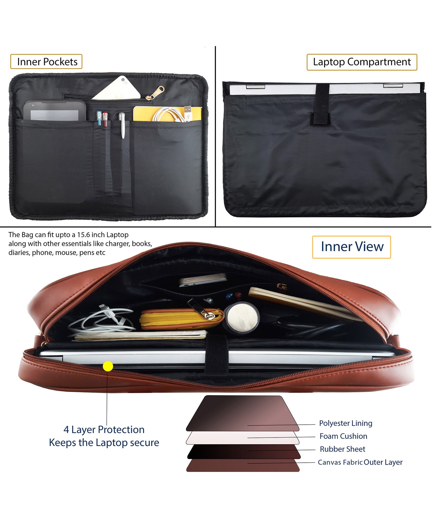 Combo Offers : Doll One Pocket Laptop Black Bag & Loop Black Wallet