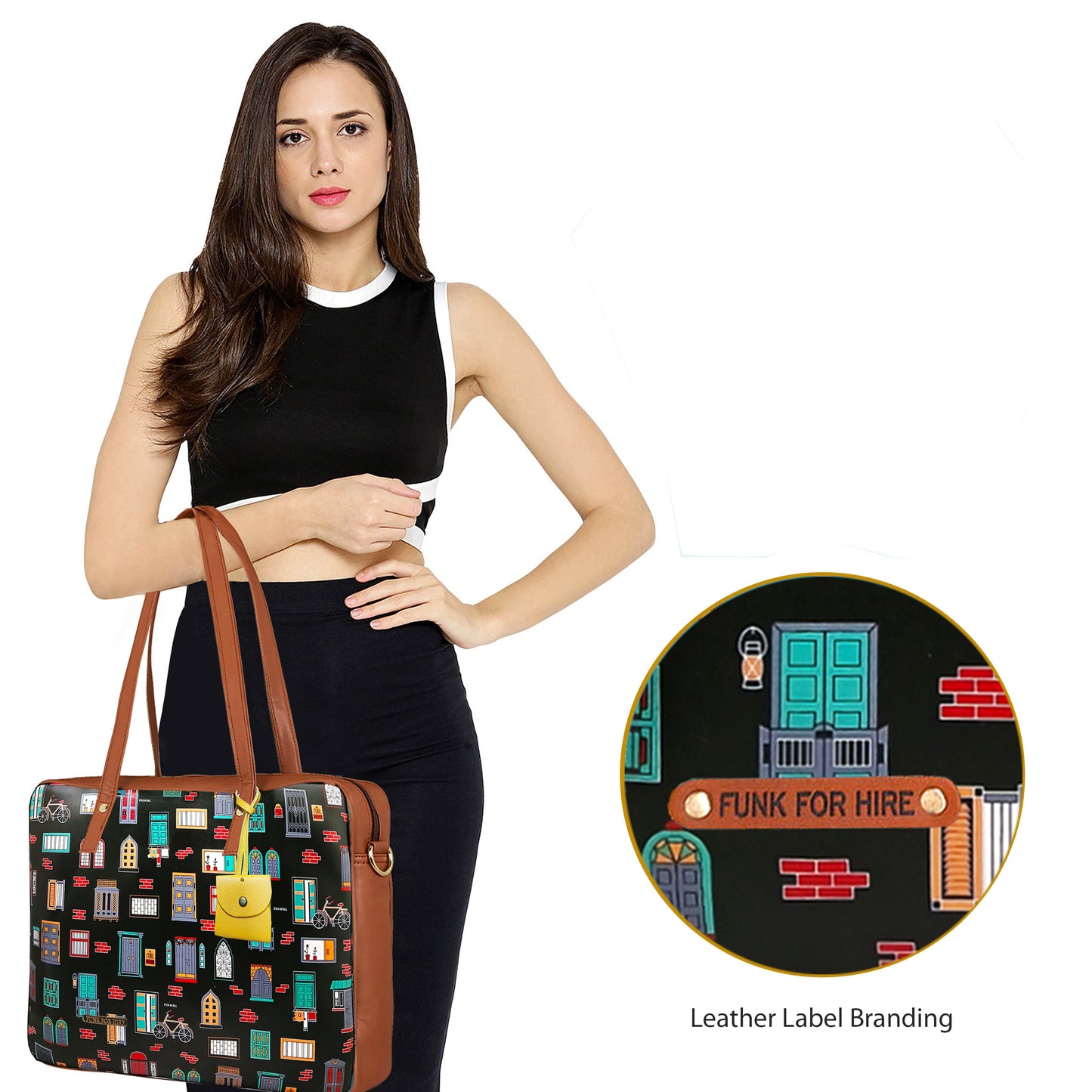 Wall Printed Laptop Handbag Black