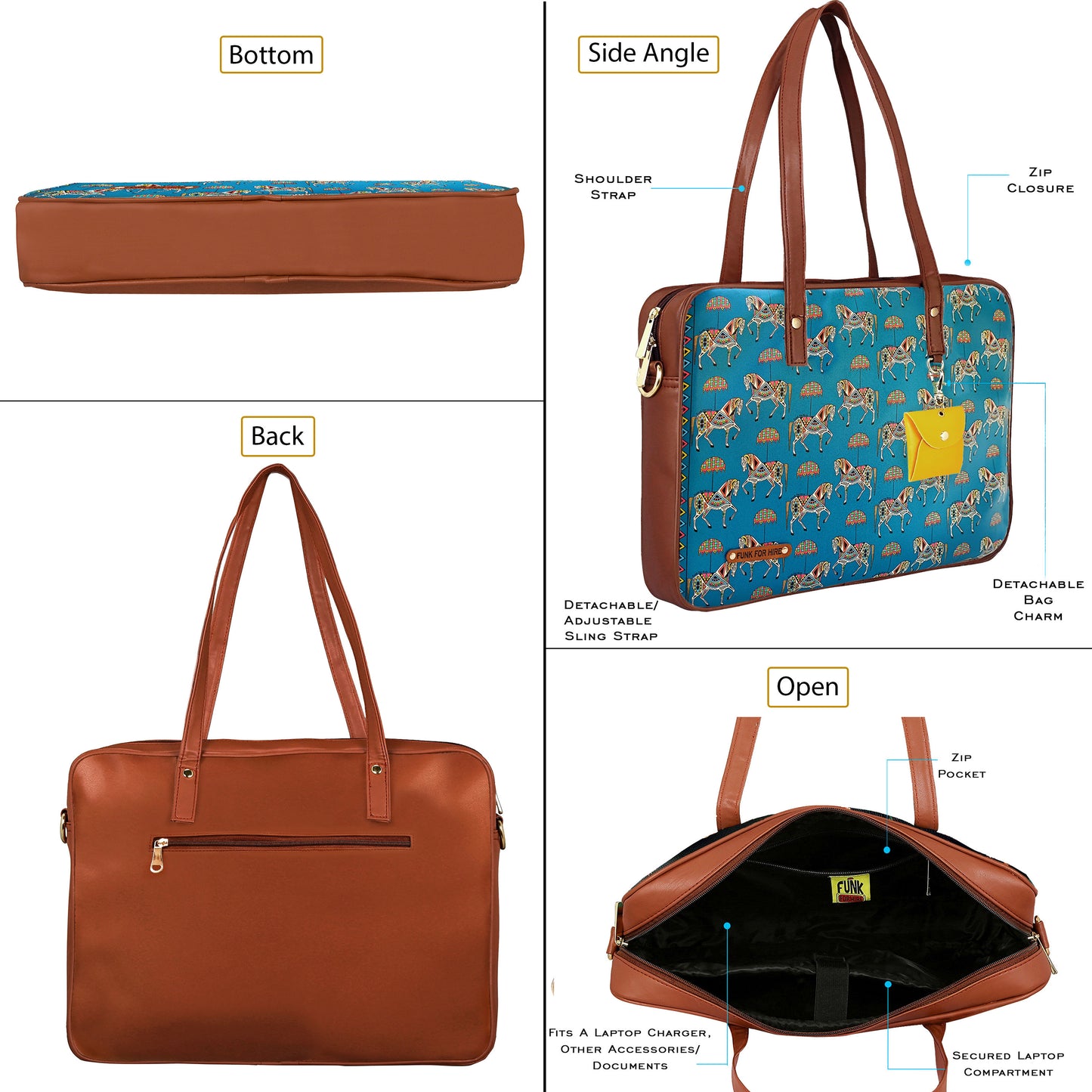 Laptop Handbag Horse Teal