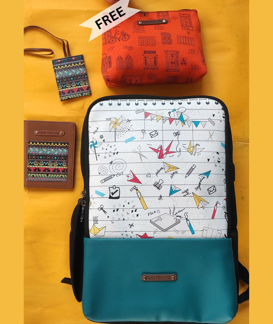 Travel Combo: Backpack Origami and Music Border Passport Case
