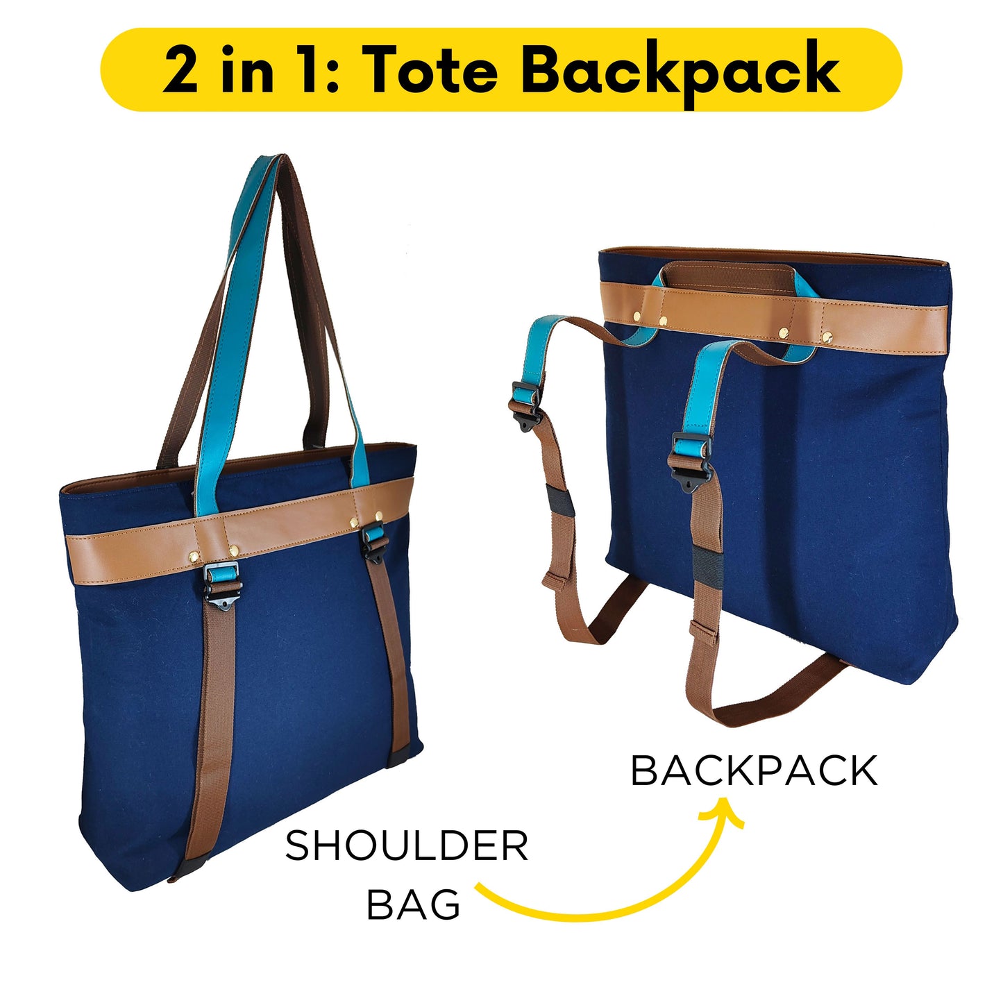 Tote Handbag Plain Navy 13.3"