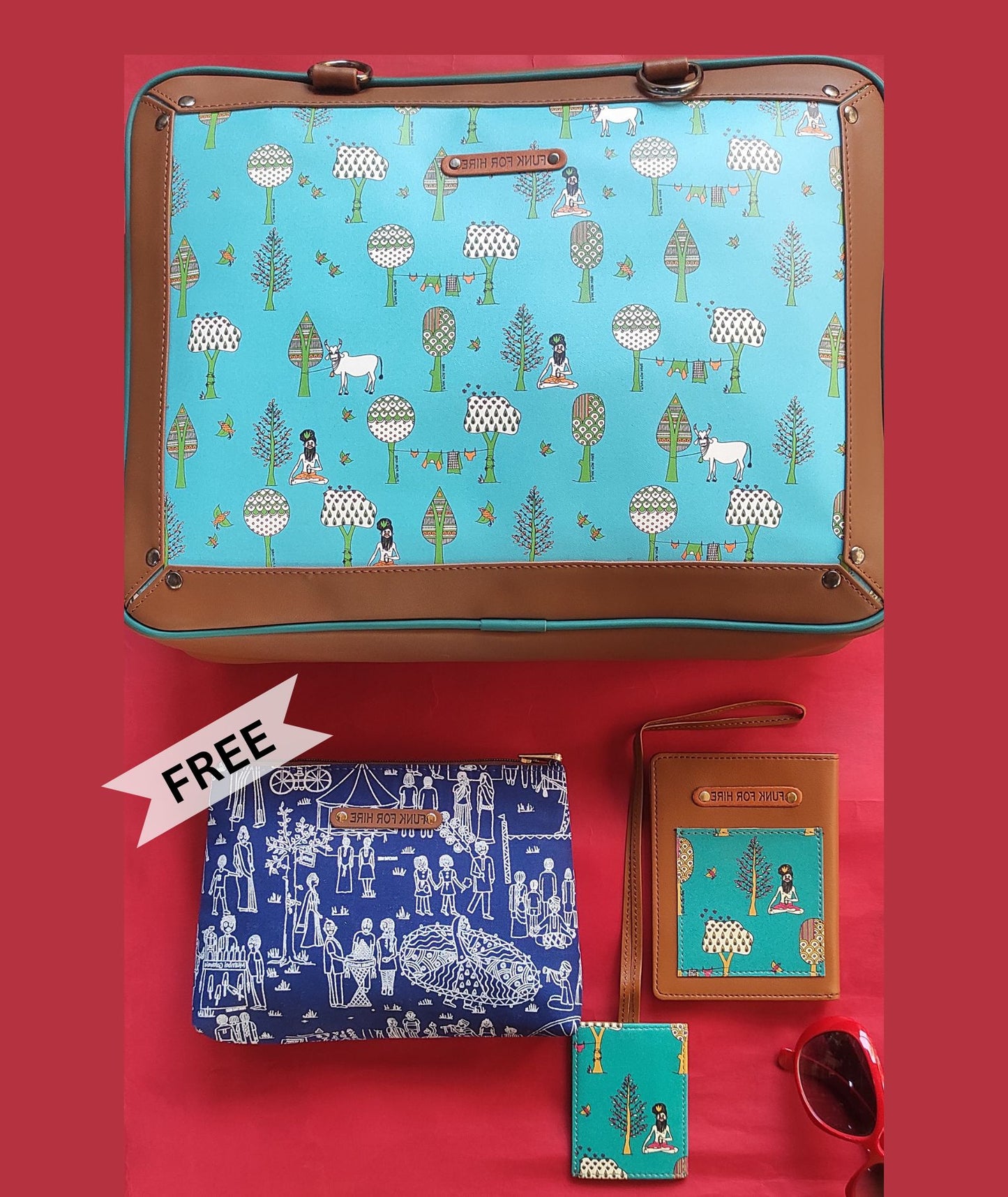 Travel Combo : Tree Luggage Bag Aqua and Passport Case