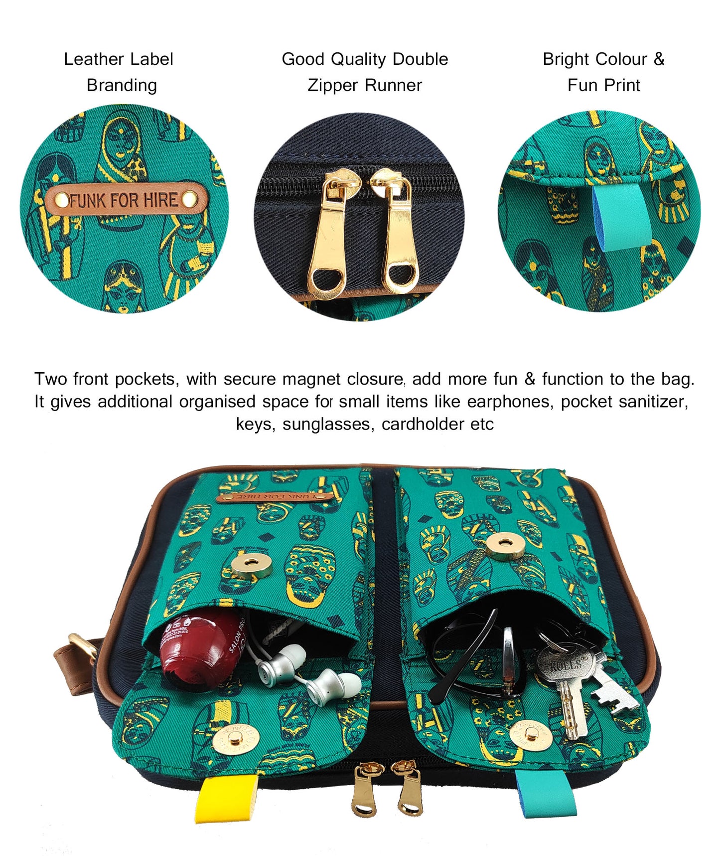 Doll Two Pocket Sling Bag Turquoise
