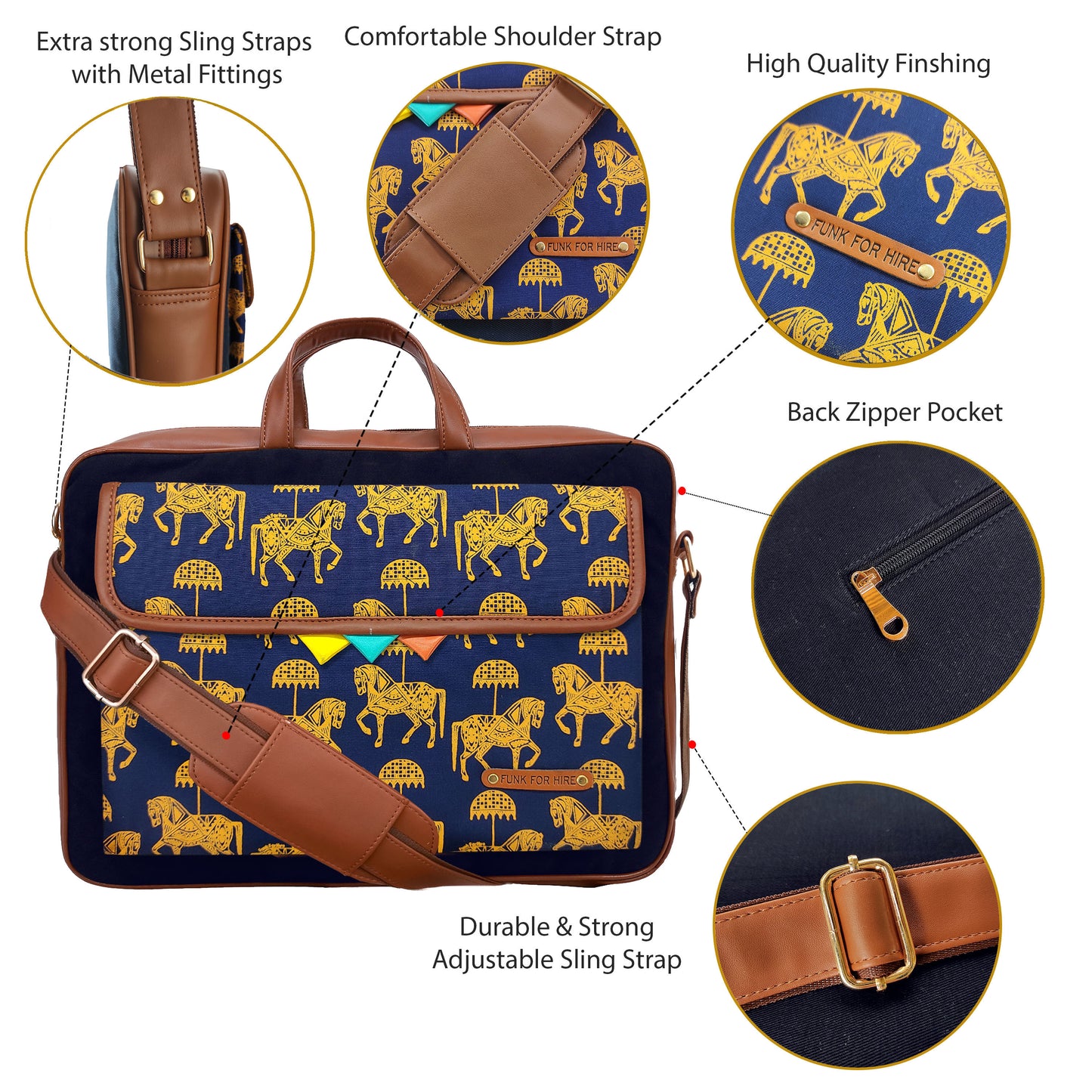Horse One Pocket Laptop Bag 15.6 inch Blue