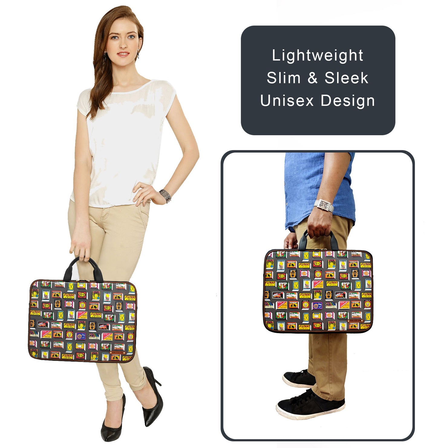 Combo Offers : Match Collage Laptop Grey Sleeve & Matchstick Card Black Wallet