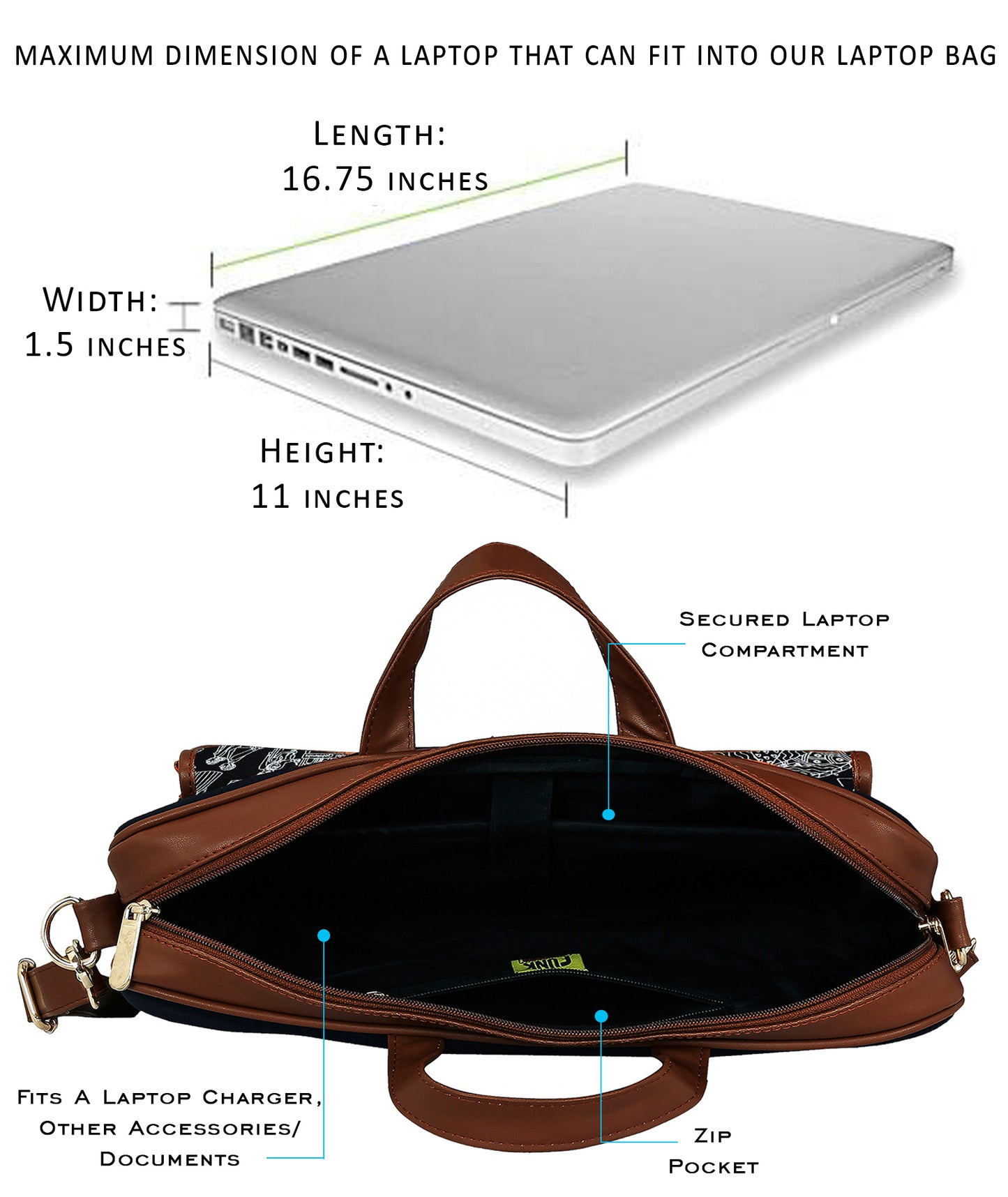 Mela One Pocket Laptop Bag 17 inch