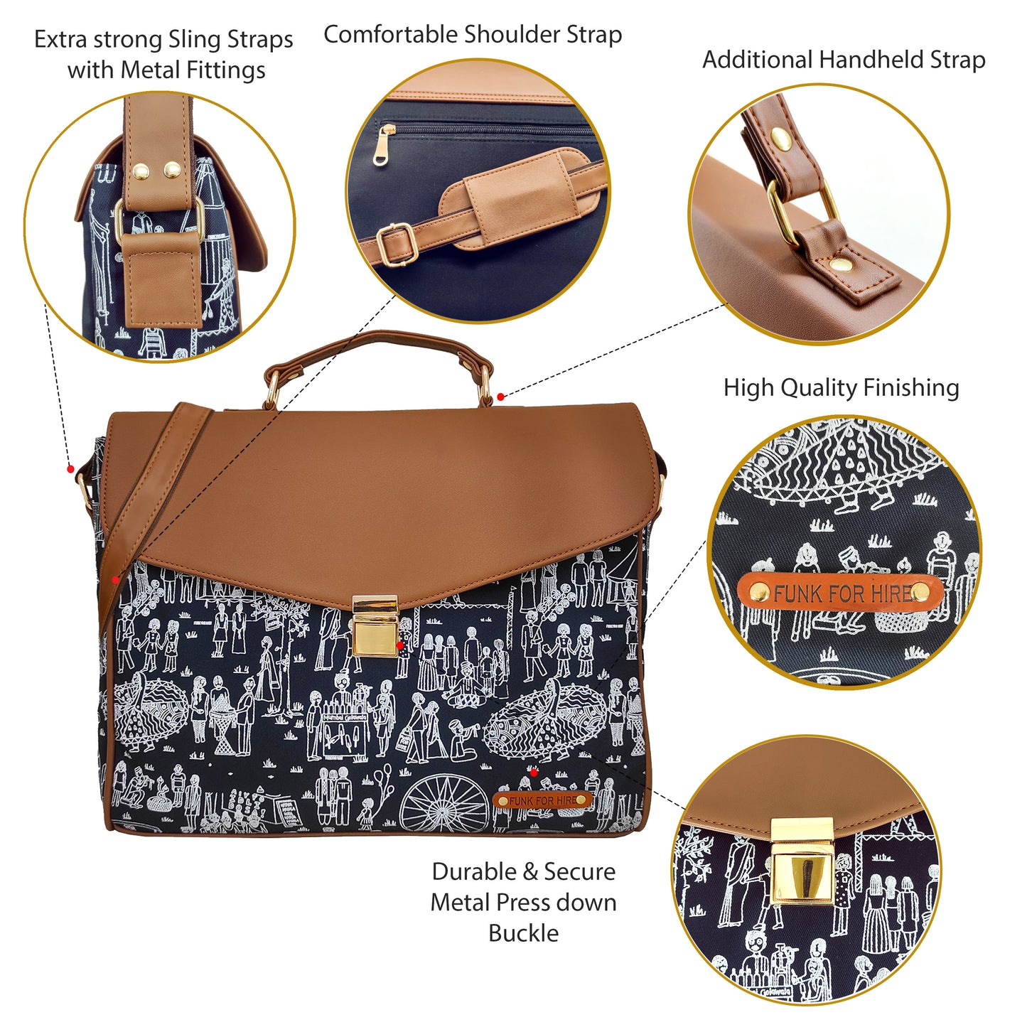 Mela printed Laptop Work Bag 13.3 inch Navy