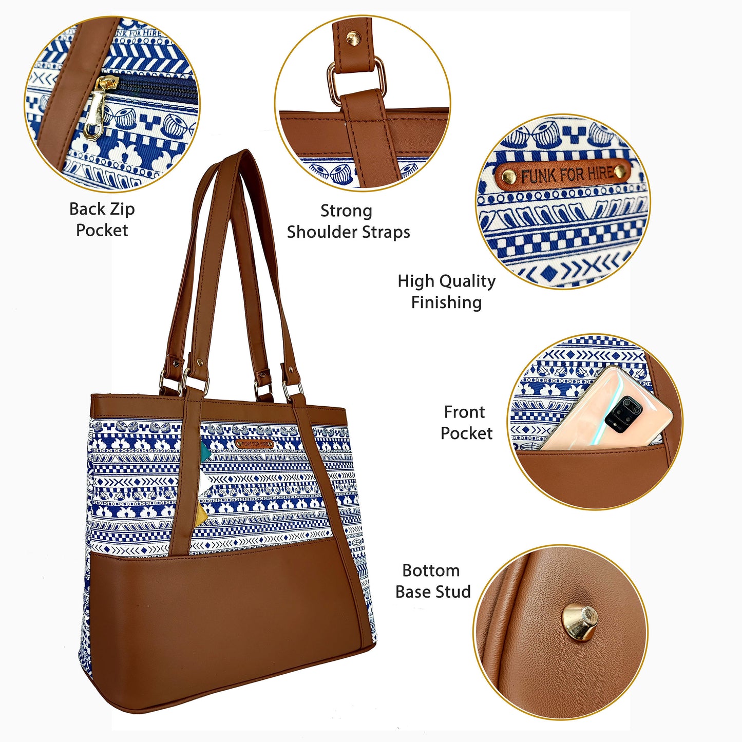 Tote Handbag Muisc Border White