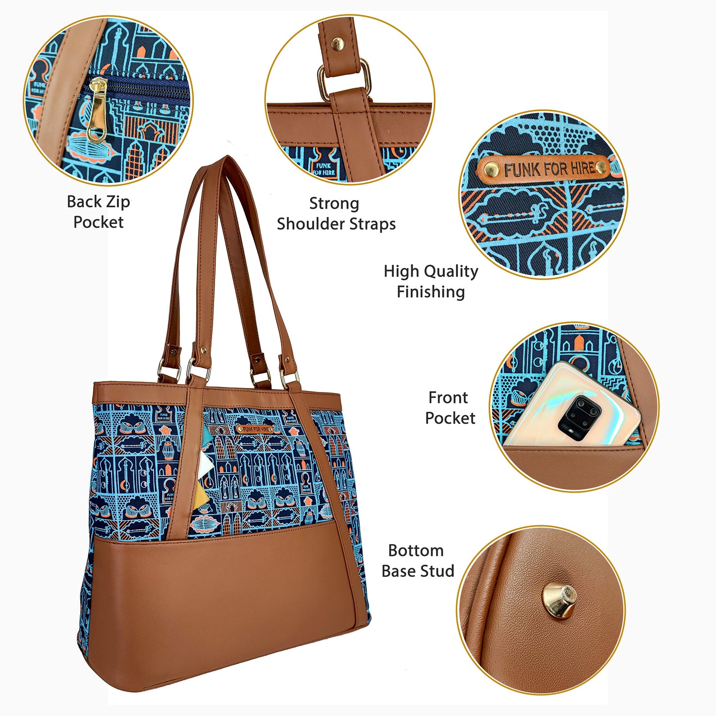 Tote Handbag Music Wall Navy