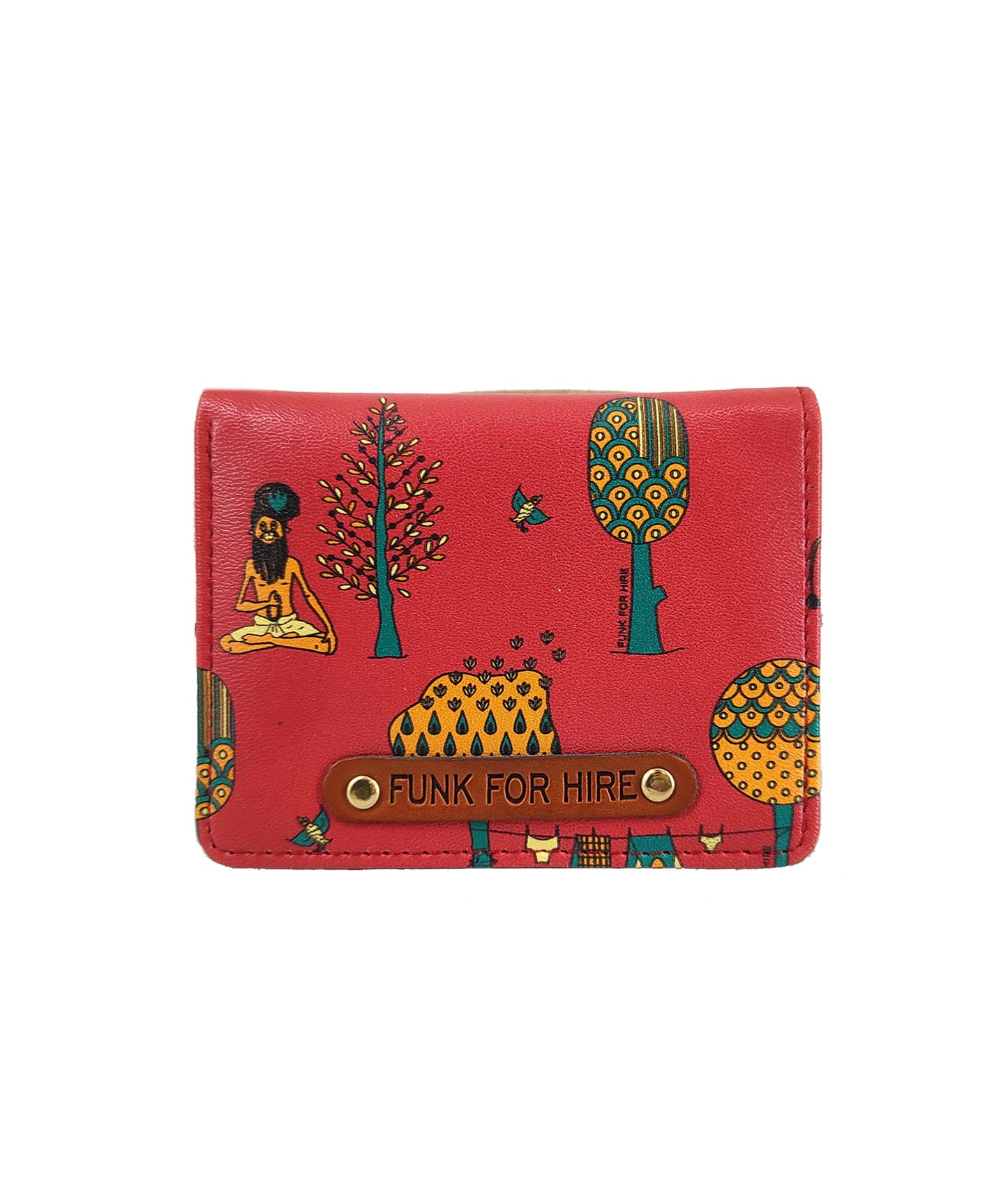 Tree Printed Red Pocket Wallet